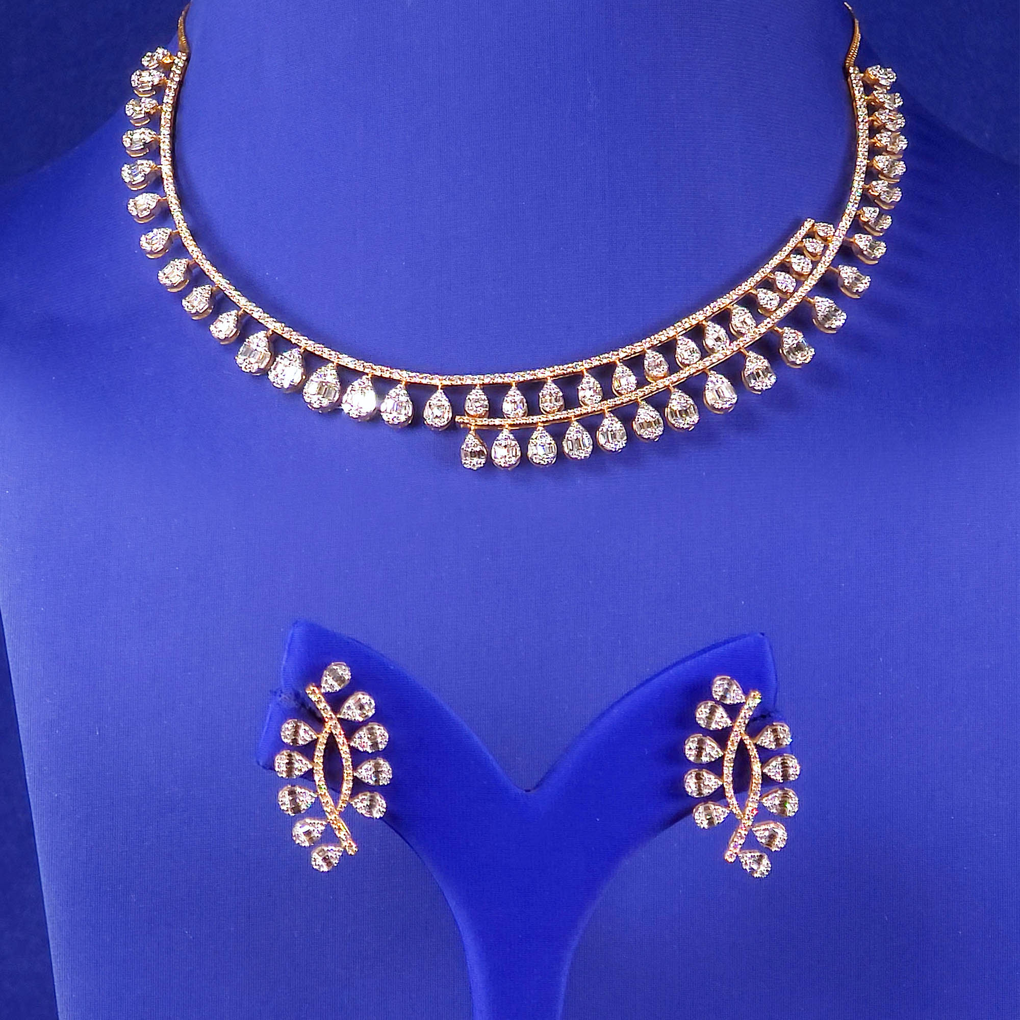 18K Yellow Gold & White Gold Diamond Necklace and Earrings Set