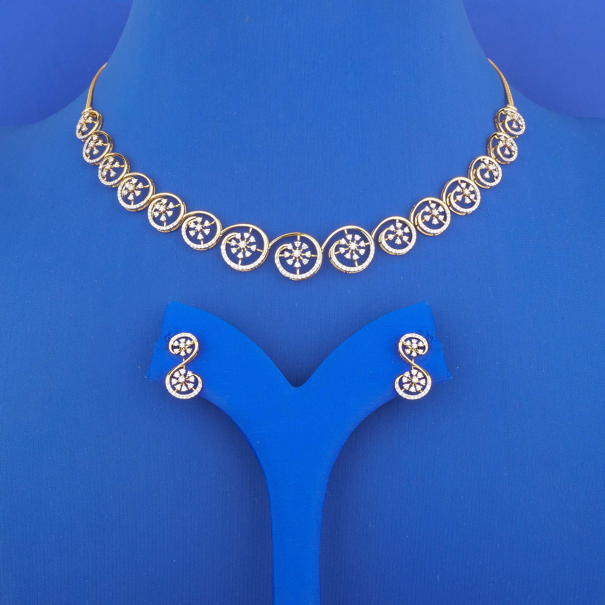 18K Yellow Gold Diamond Necklace and Earrings Set (Cat. #4)