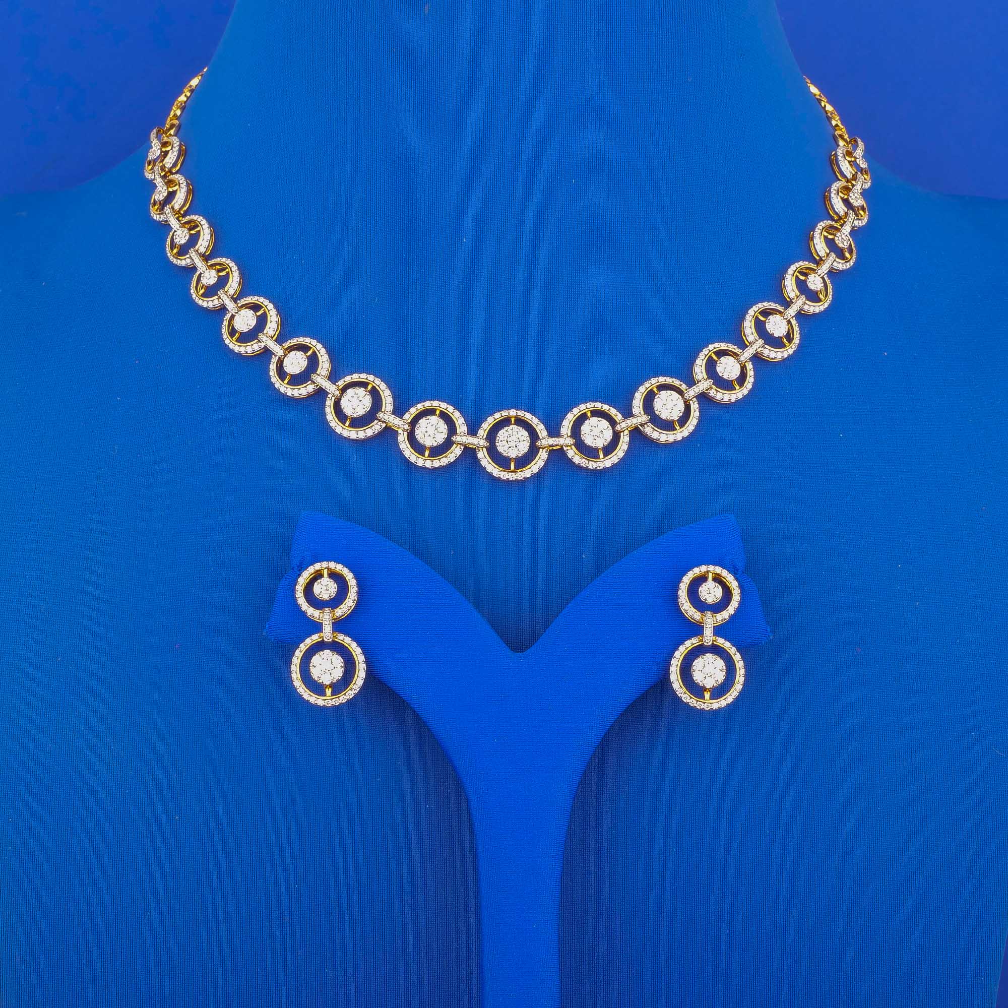 18K Yellow Gold Diamond Necklace and Earrings Set