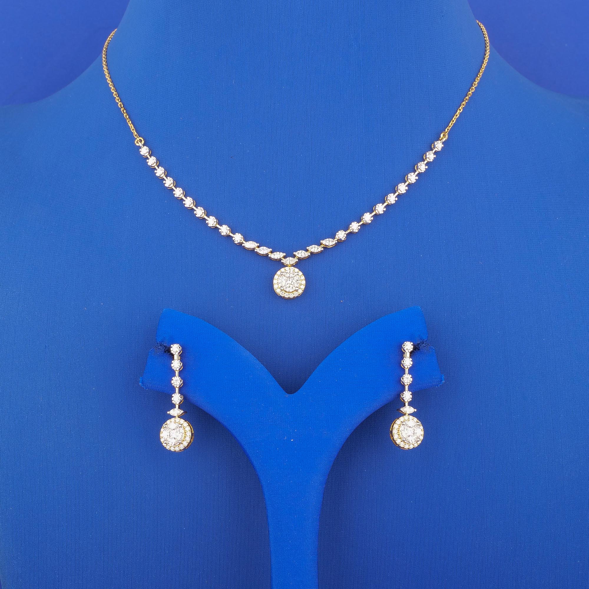 18K Yellow Gold Diamond Necklace and Earrings Set