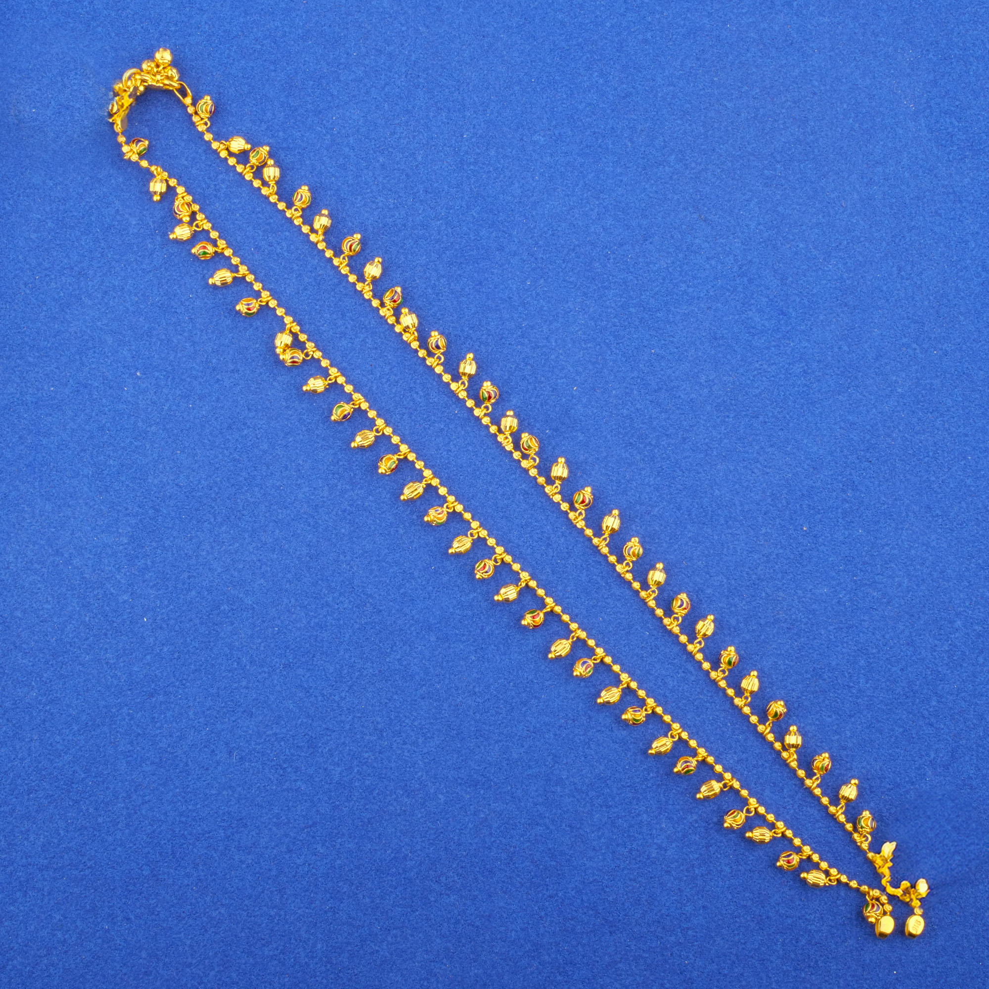 Twenty-Two Karat Minakari Gold Anklets Pair