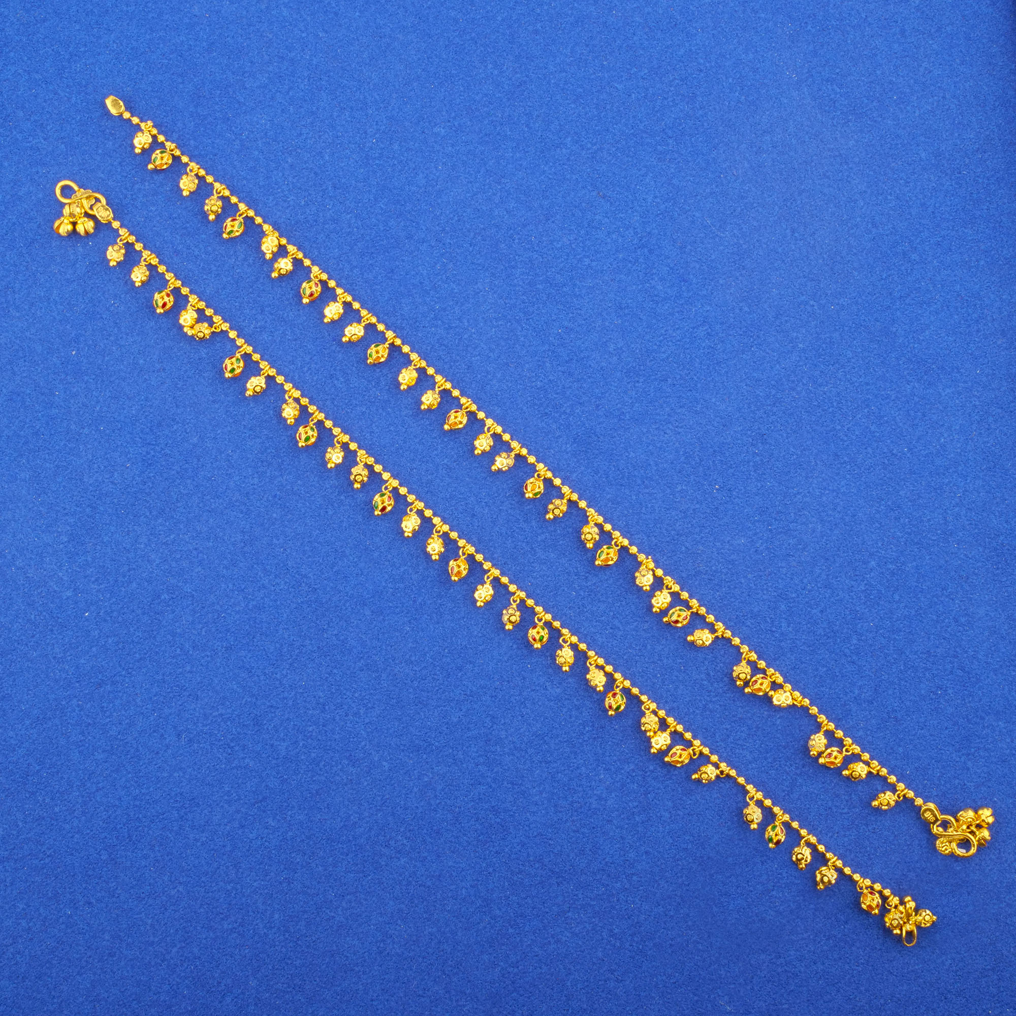 Twenty-Two Karat Minakari Gold Anklets Pair