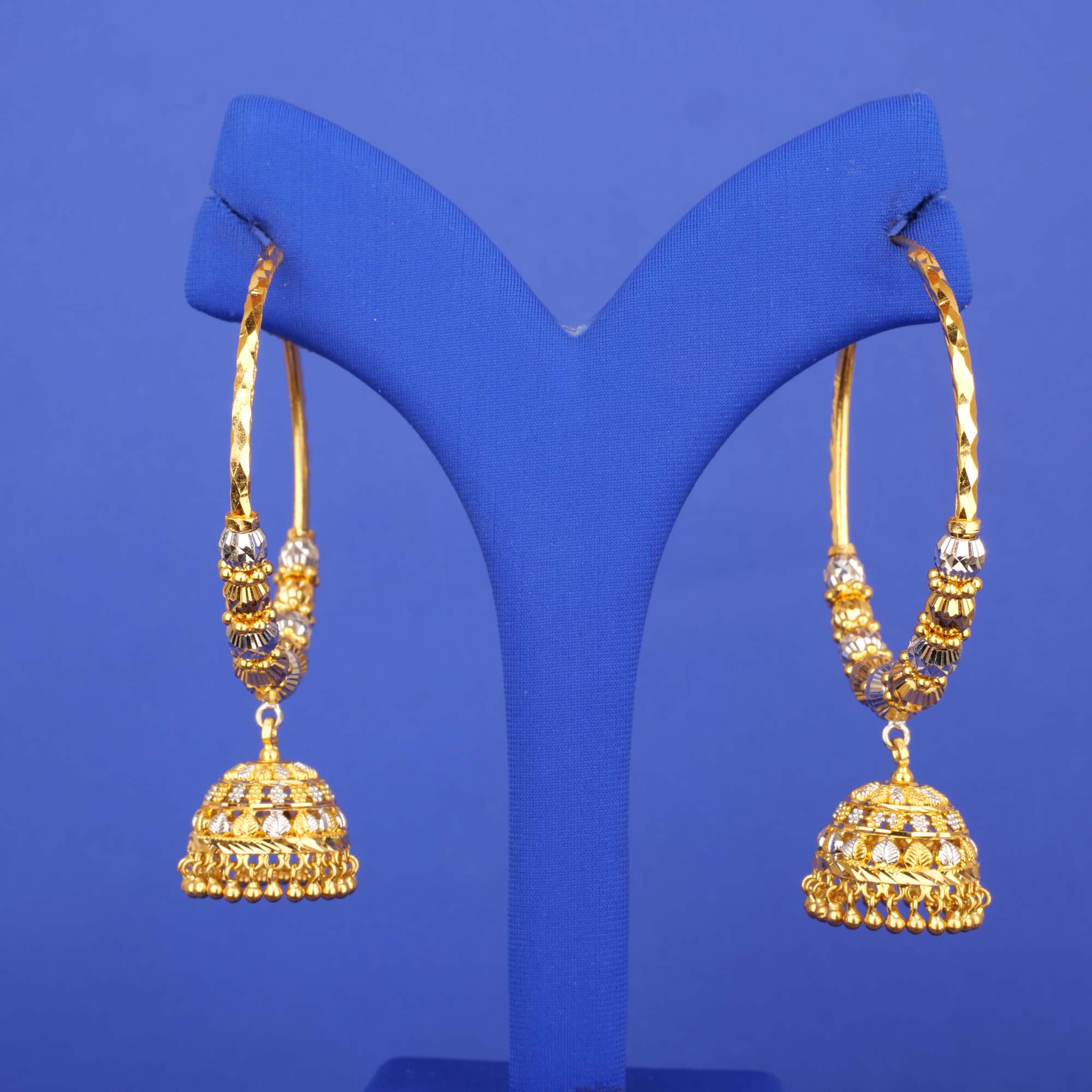 22K Gold Two-Tone Bali Earrings w/ Jhumka