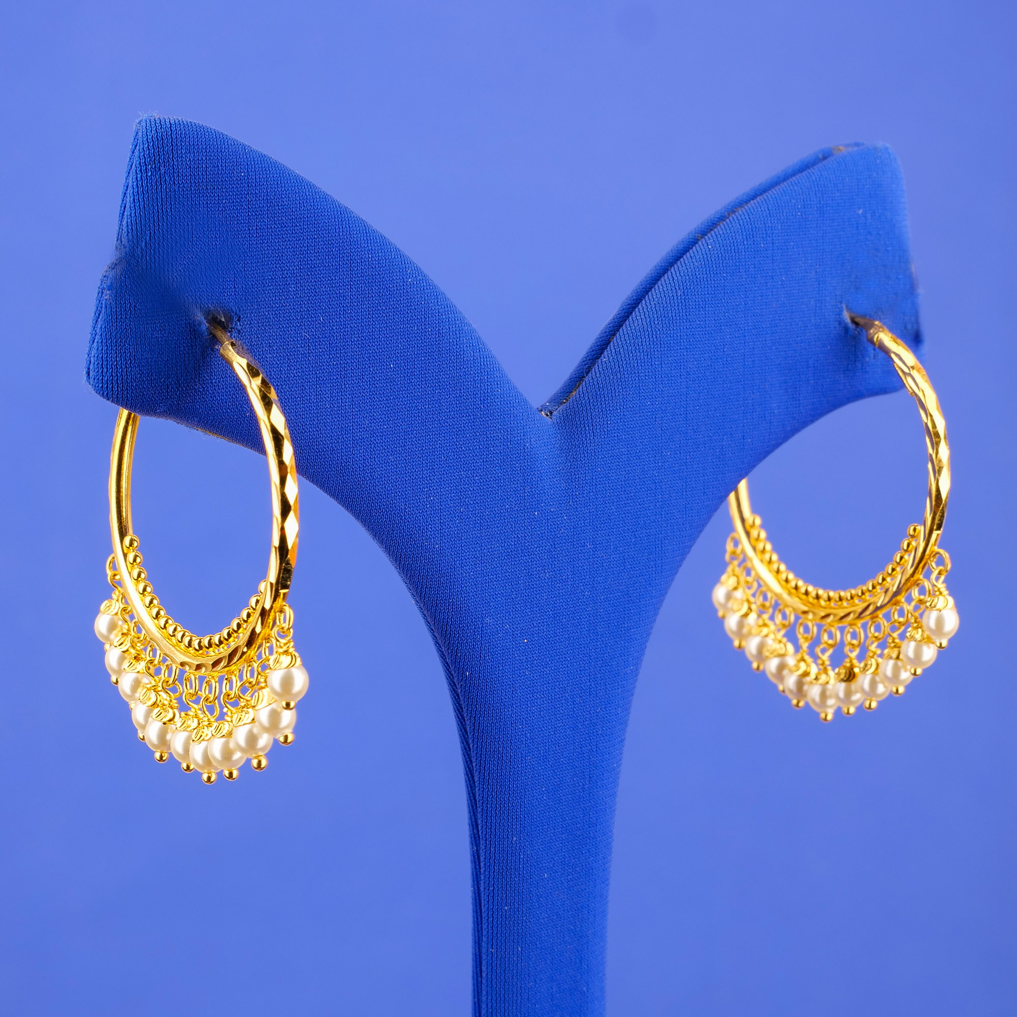 22K Gold Pearl Bali Earrings, P:3.55ct