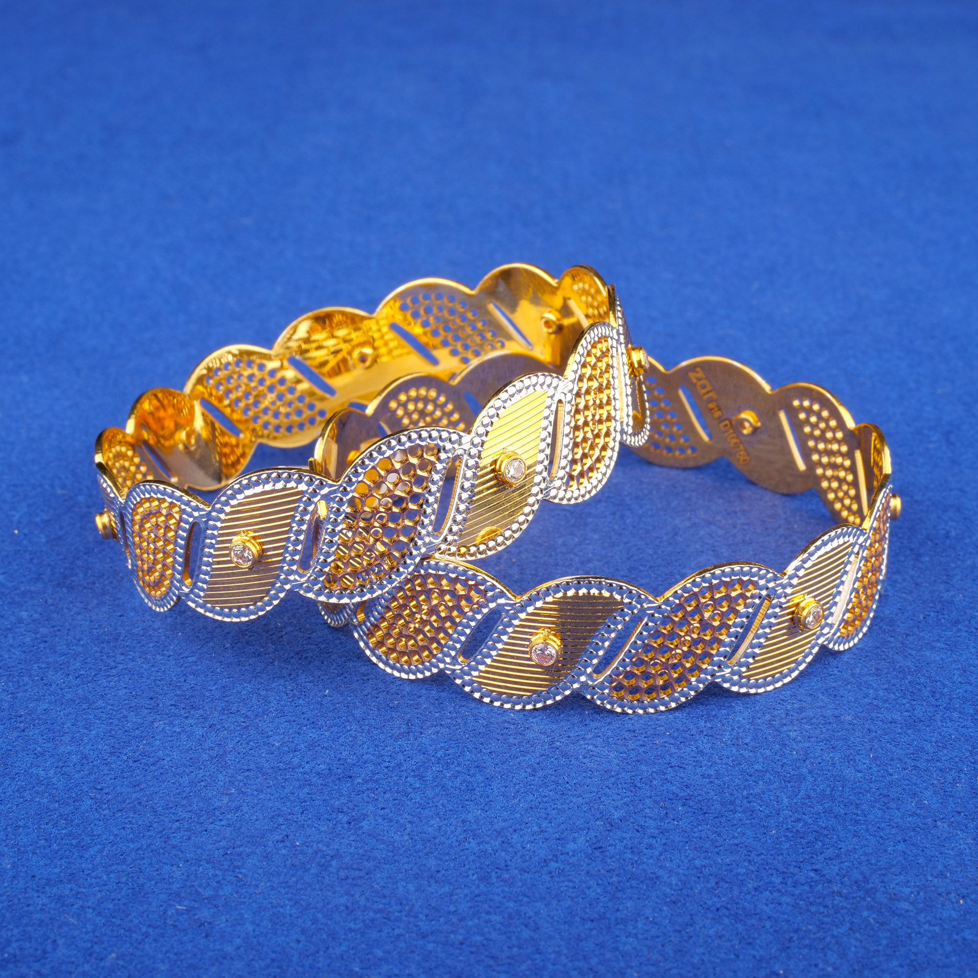 22K Tri-Color CZ Gold Bangles