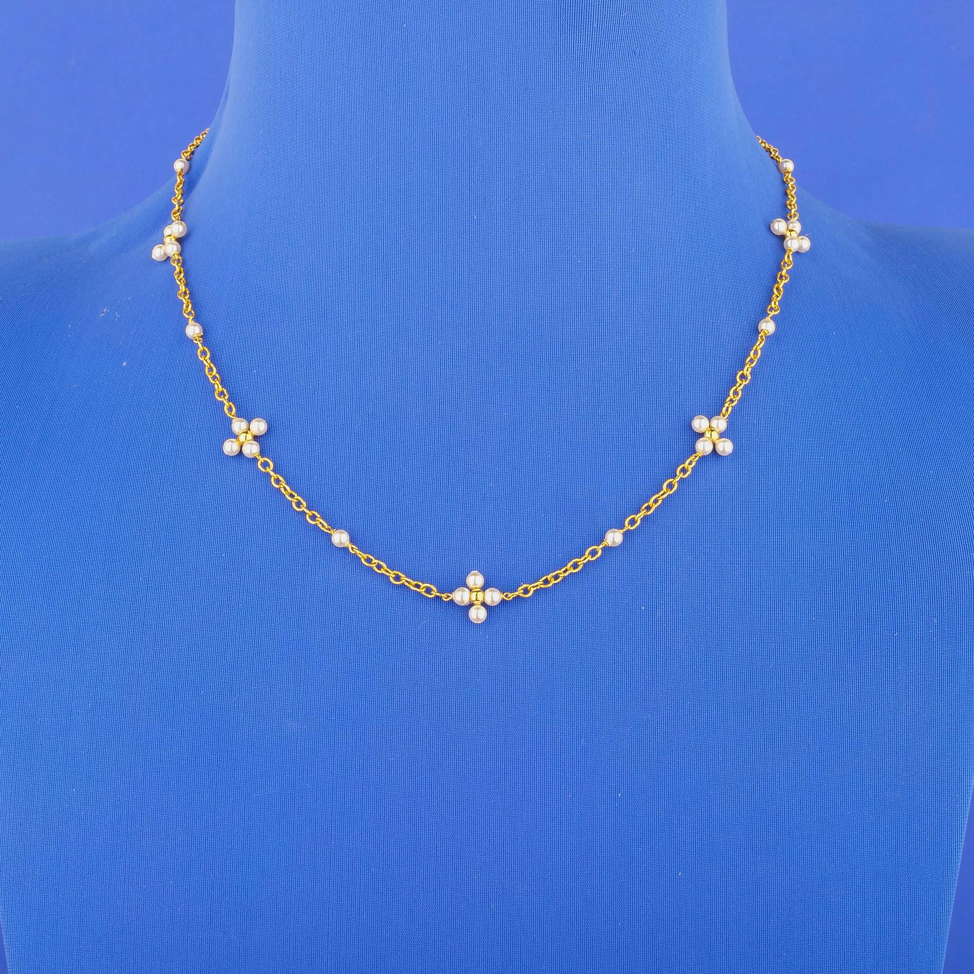 22K Gold Pearl 'Clover' Chain