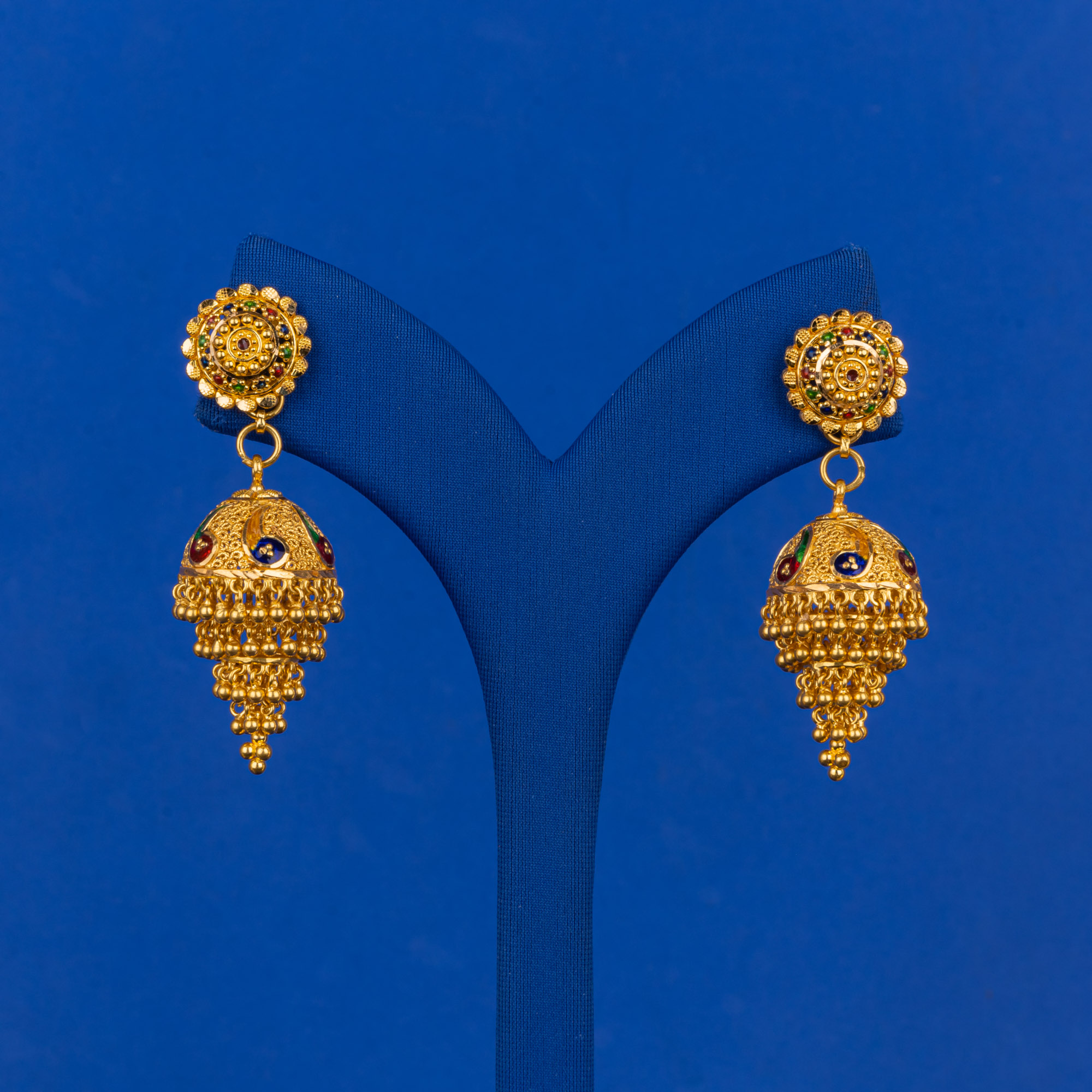 Handmade 22K Gold Minakari Jumki Earrings