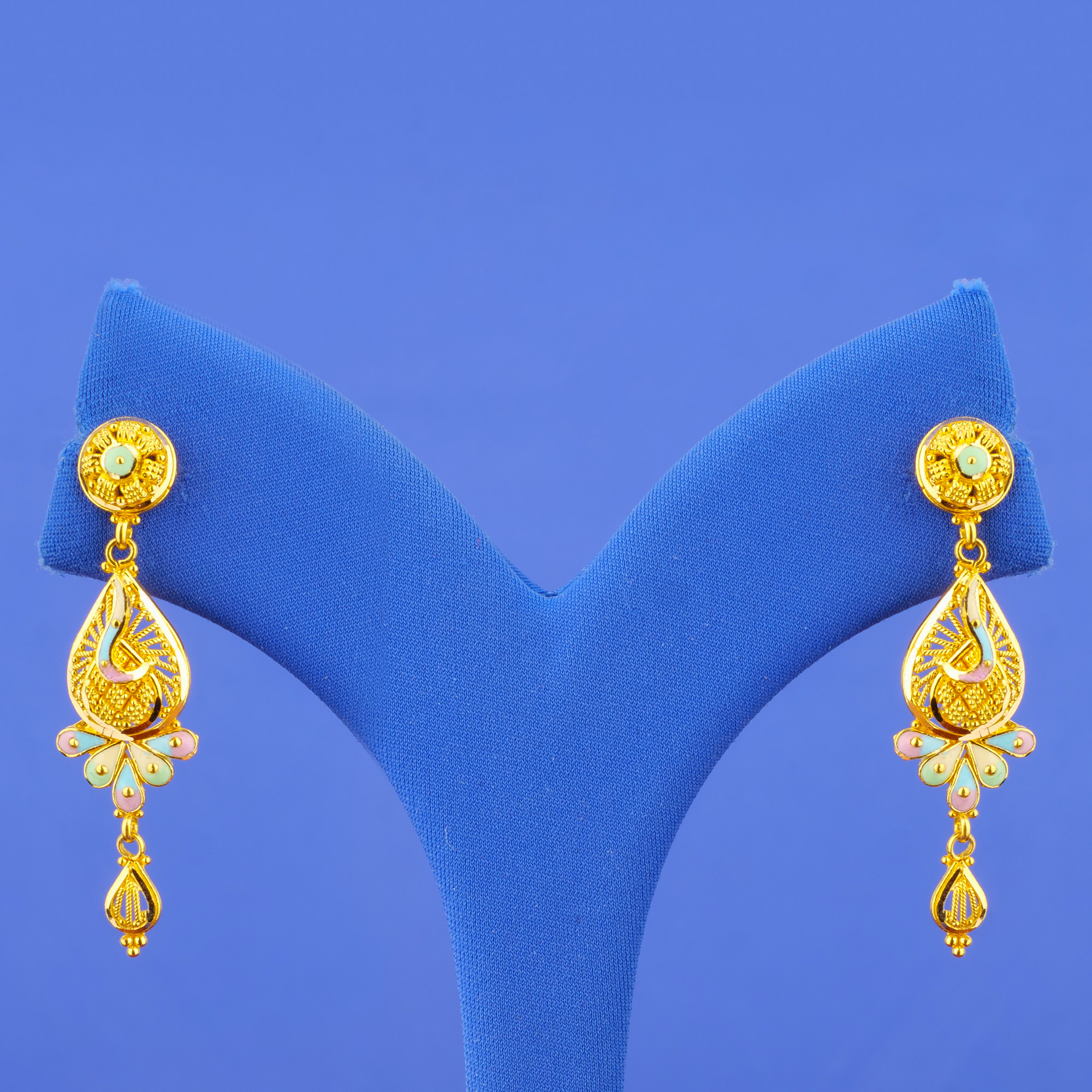 Twenty-Two Karat Minakari Gold Earrings