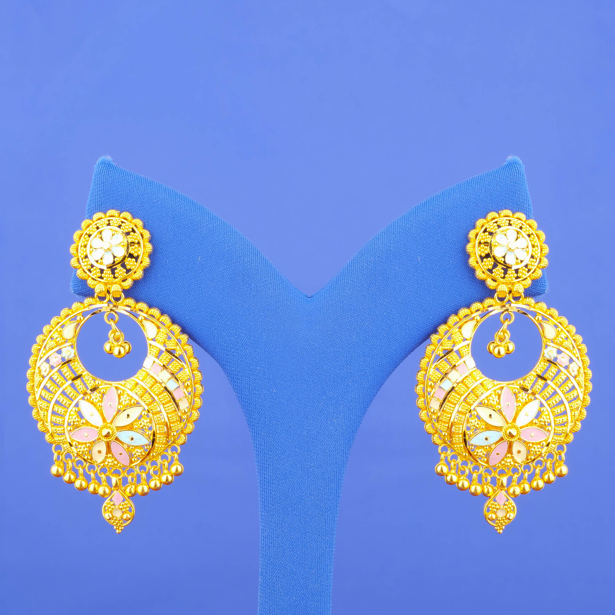 Twenty-Two Karat Minakari Gold 'Chandbali' Earrings