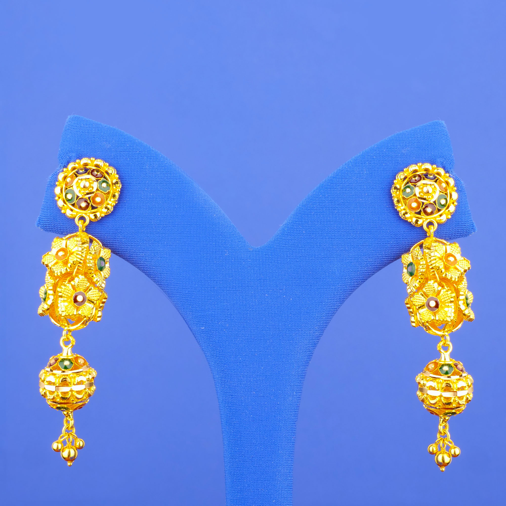 Twenty-Two Karat Minakari Gold 'Drop' Earrings
