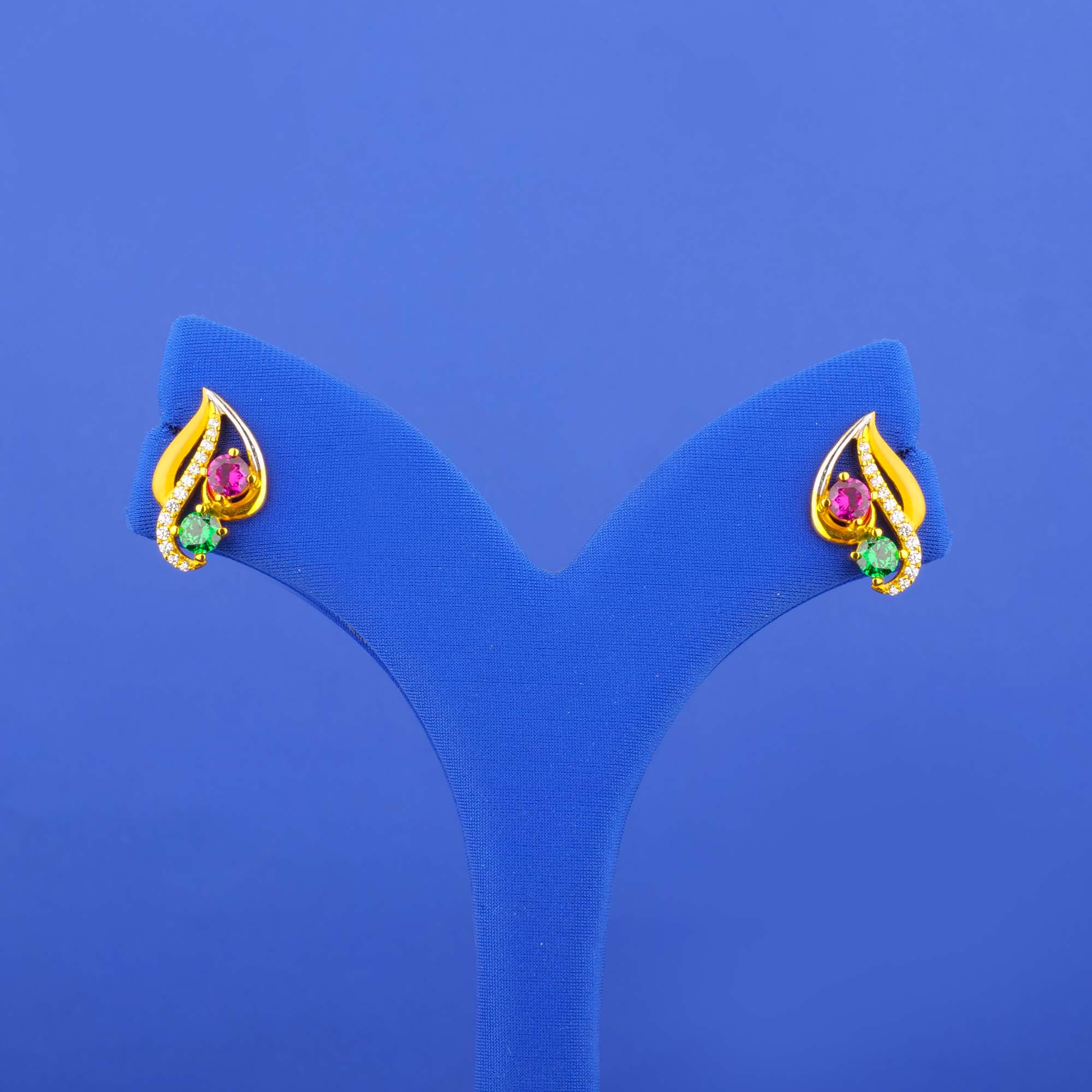 Twenty-Two Karat Gold Cubic Zirconia/Colored Stone Earrings