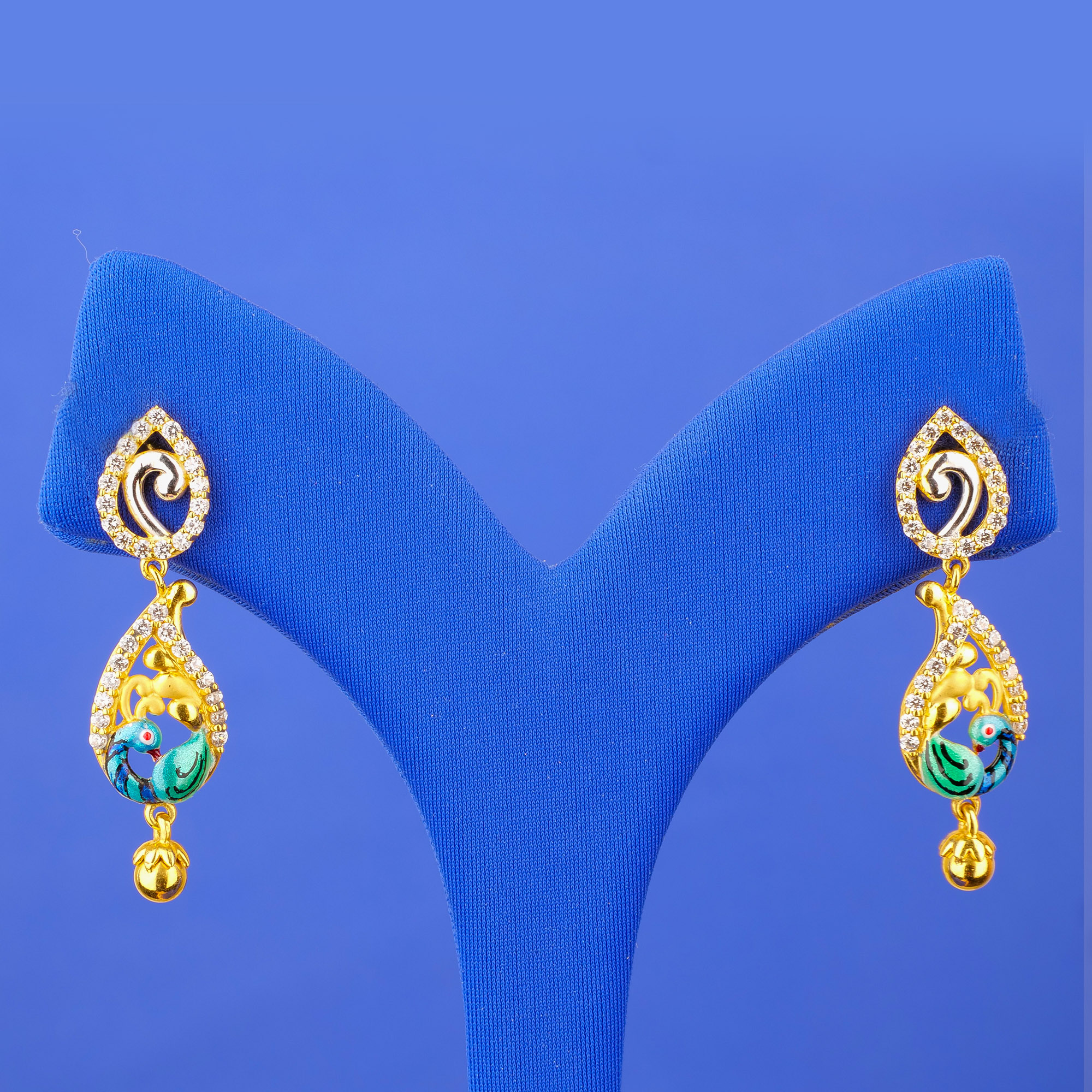 22K Minakari Gold Cubic Zirconia 'Drop' Earrings