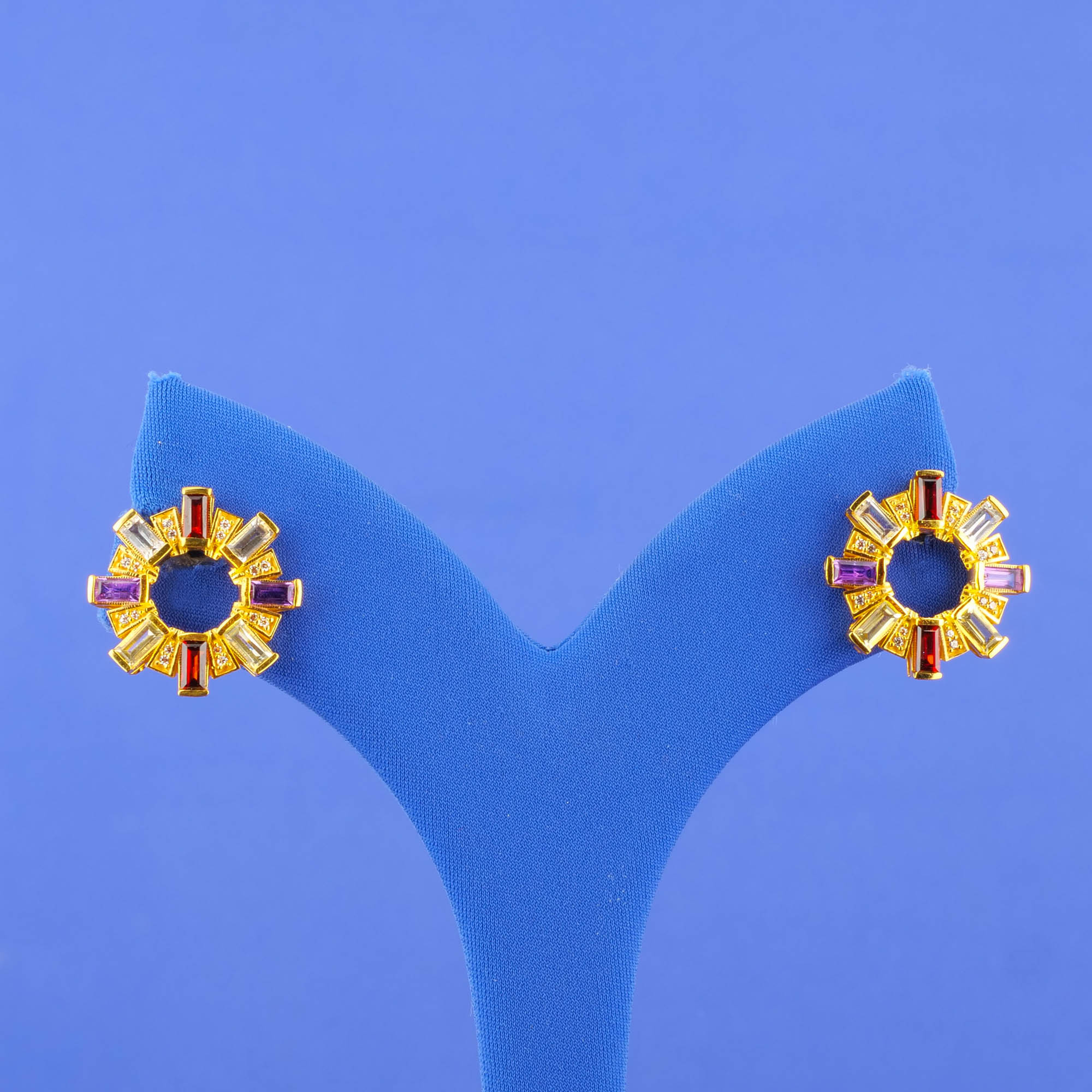 22K Gold Cubic Zirconia/Colored Stone Earrings