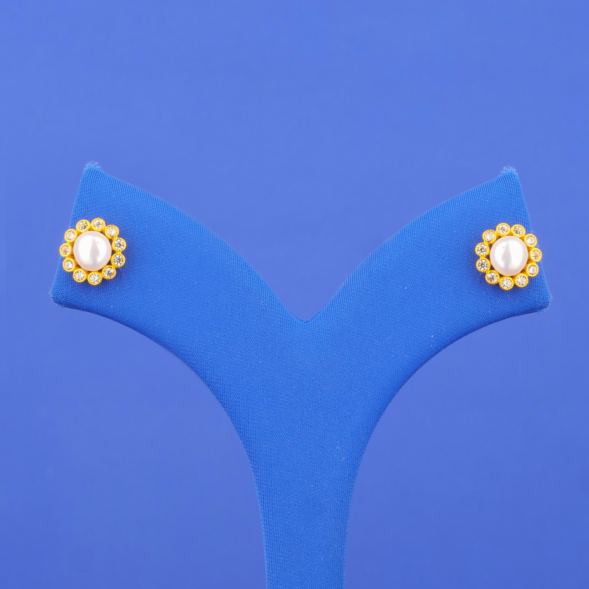 22K Gold Pearl Cubic Zirconia Earrings