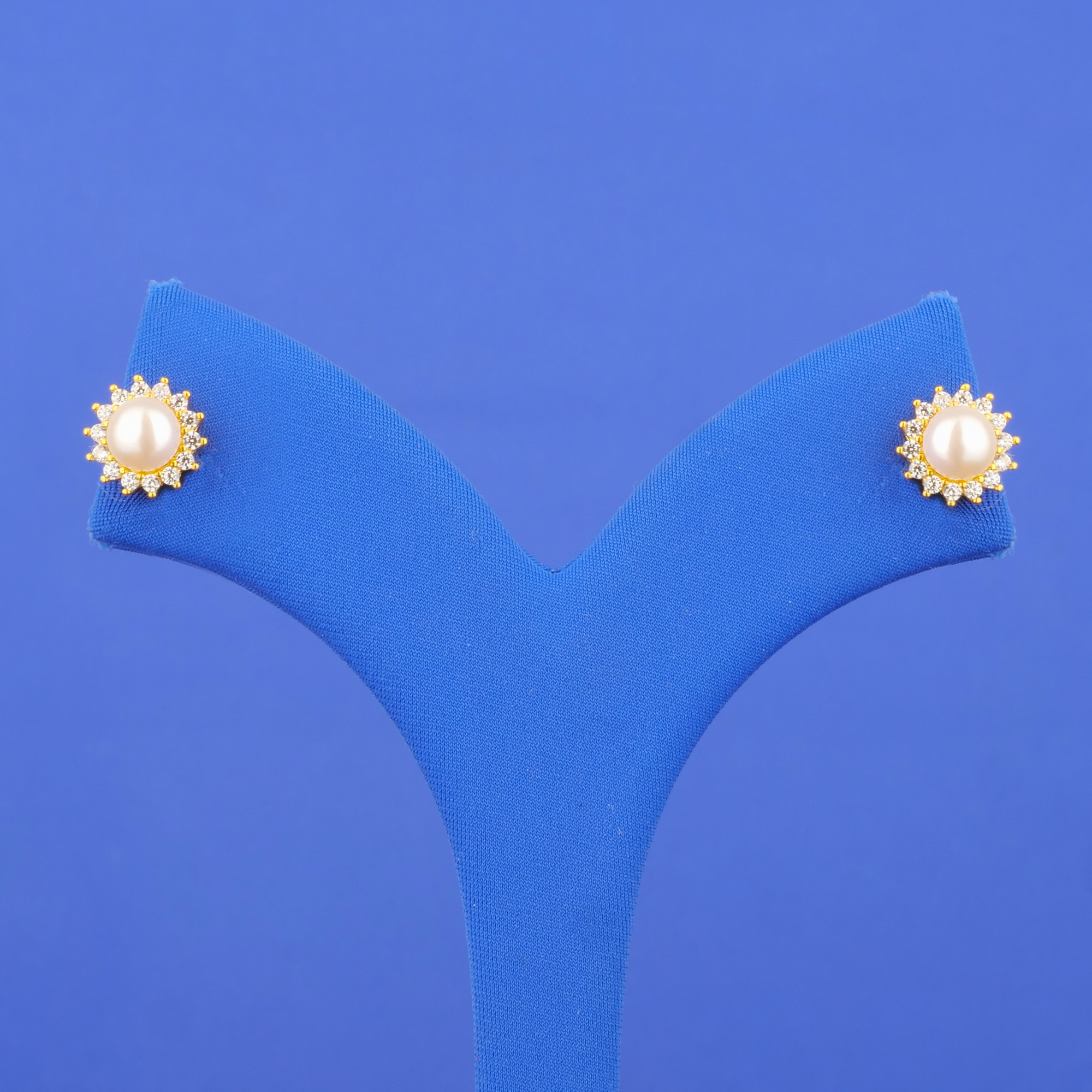 22K Gold Pearl Cubic Zirconia Earrings