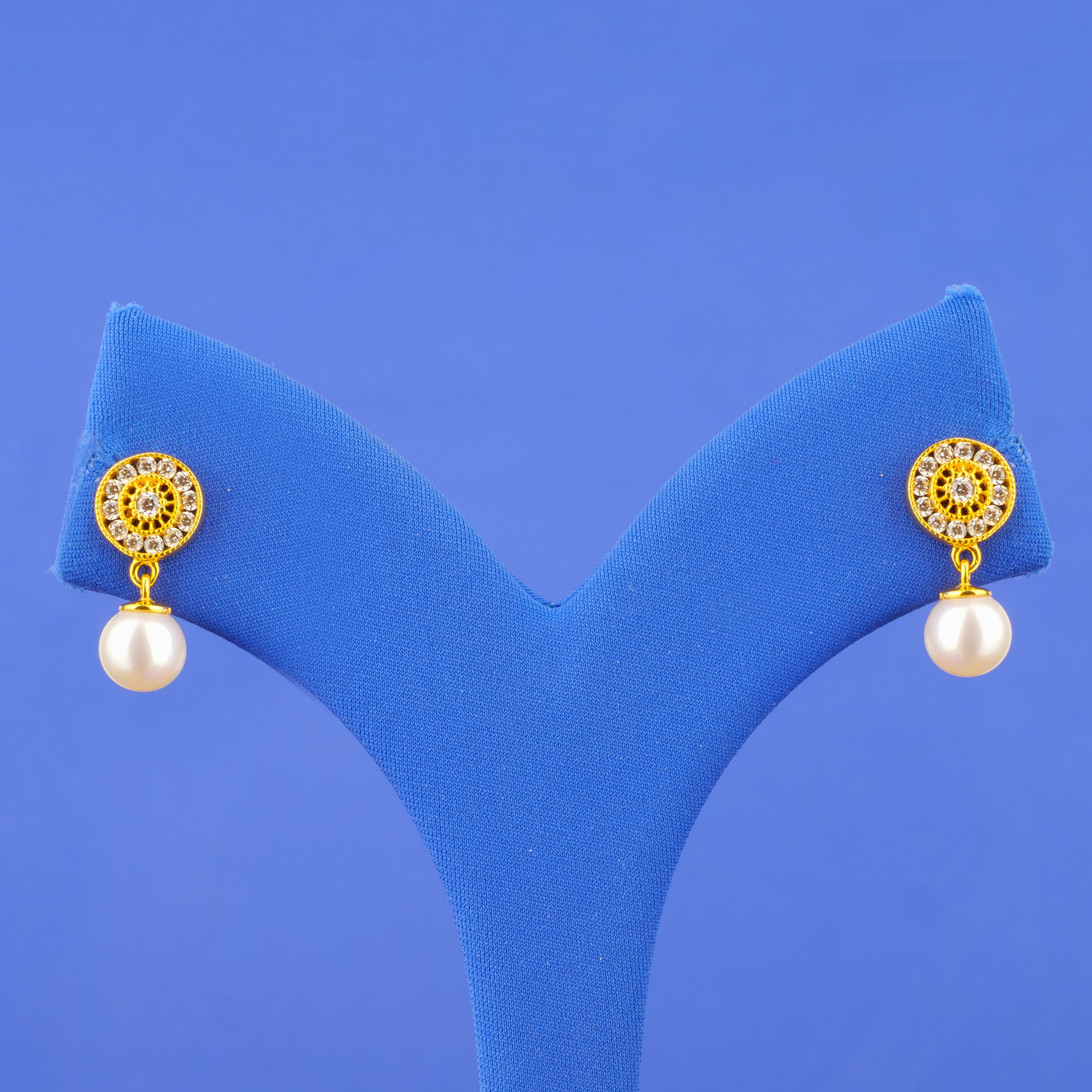 Twenty-Two Karat Gold Pearl Cubic Zirconia 'Drop' Earrings
