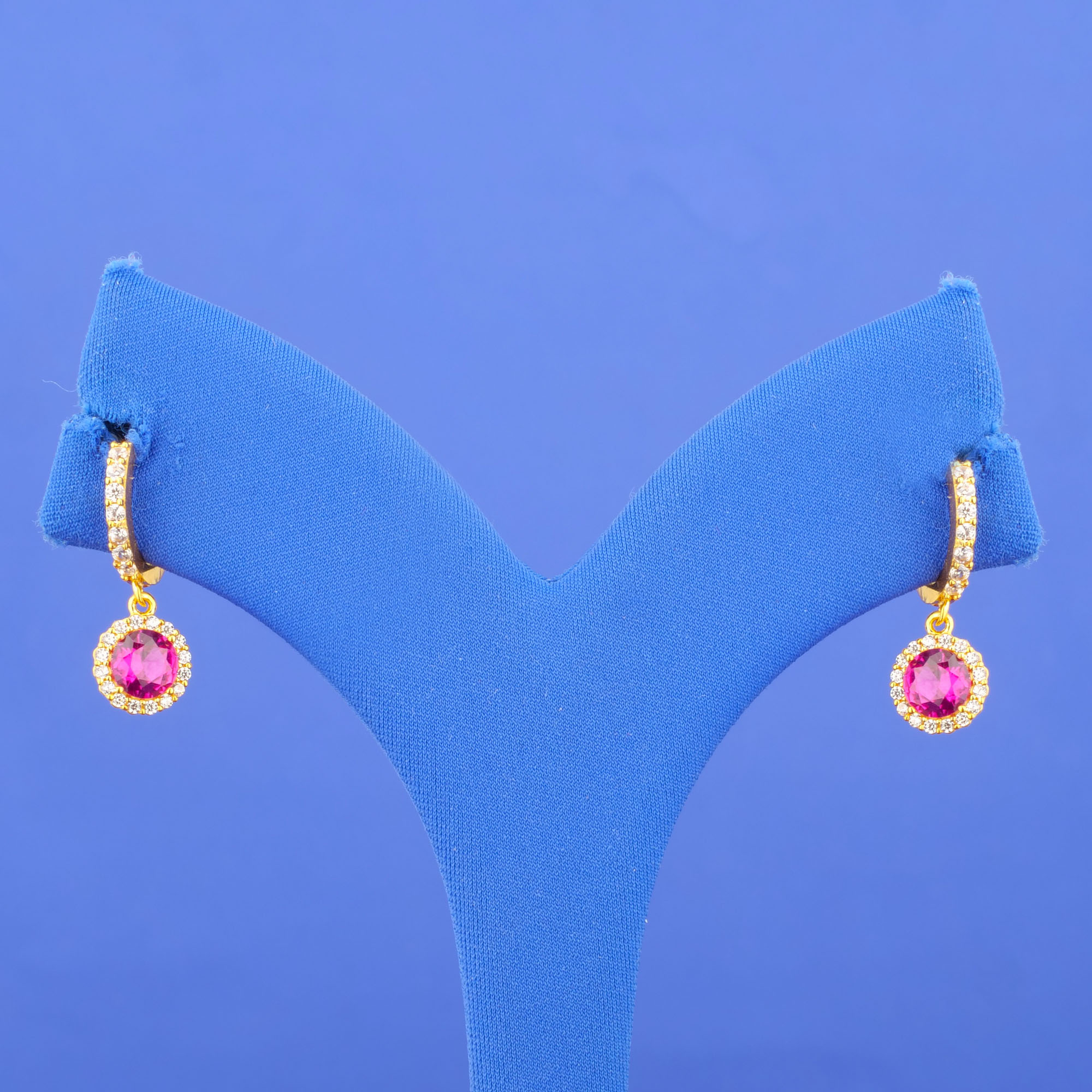 22K Gold Cubic Zirconia/Colored Stone 'C' Earrings