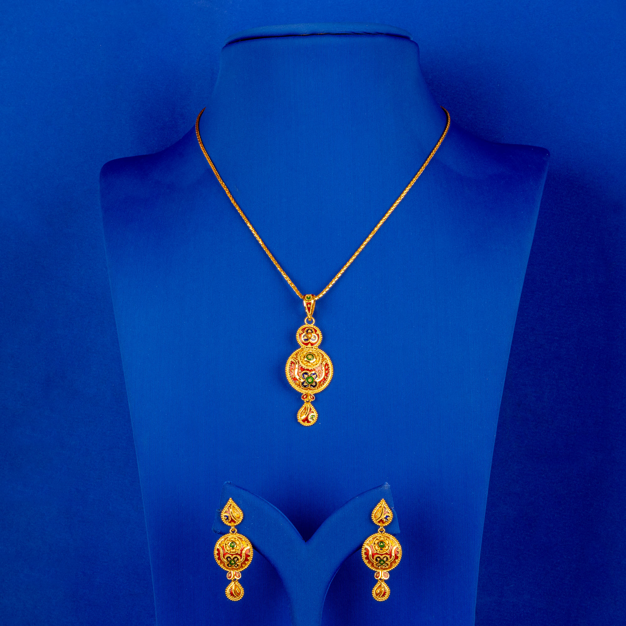 Mystical Minakari: Handmade 22K Gold Pendant and Earrings Set (chain not included)
