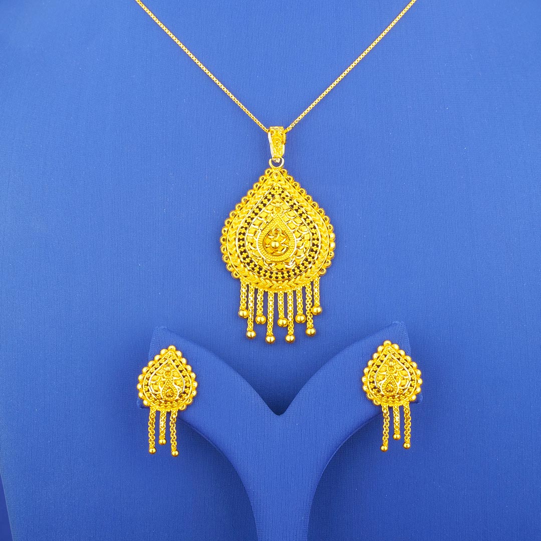 Twenty-Two Karat Gold Pendant and Earrings Set (chain not included)