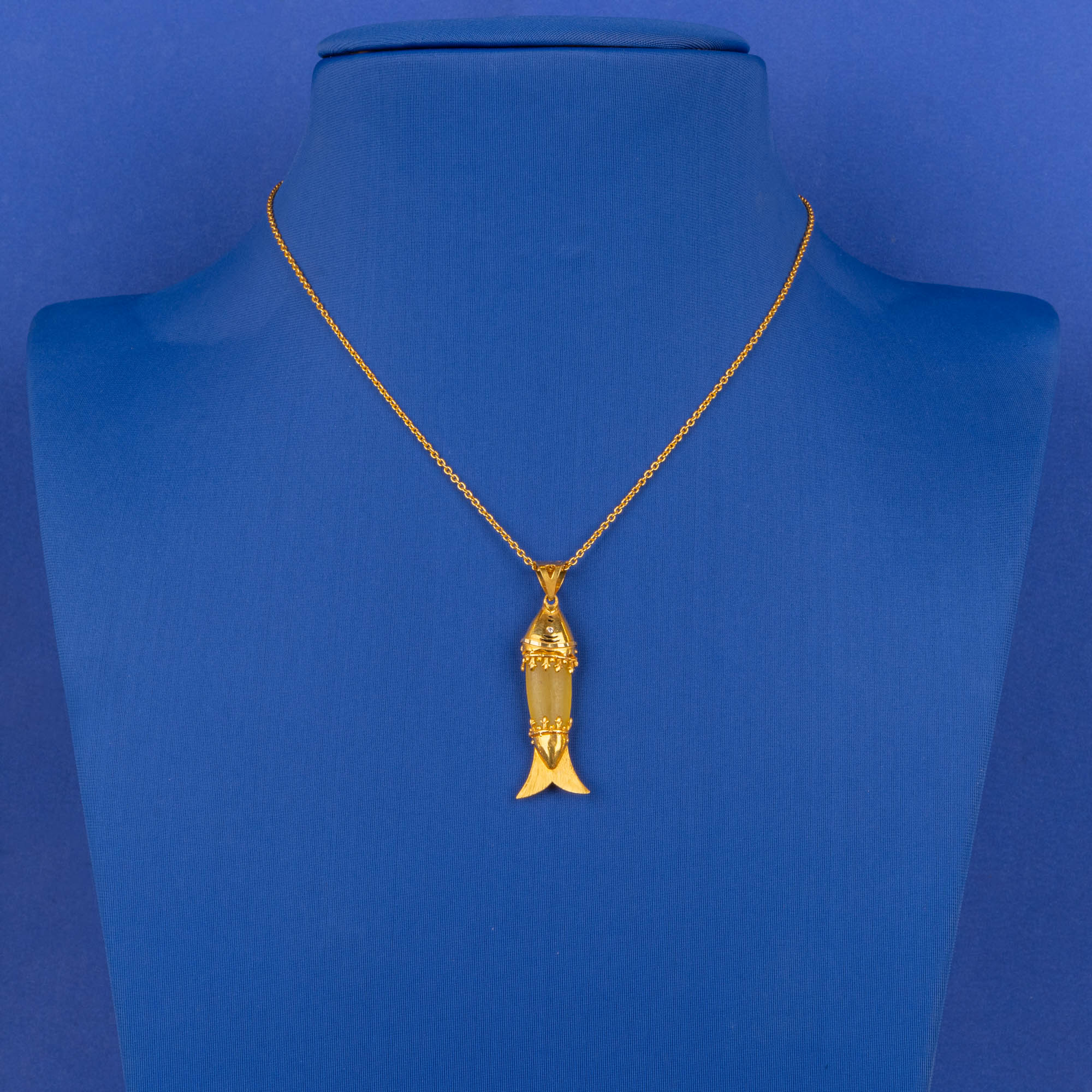 Aquatic Elegance - Handmade 22K Yellow Gold Sikh Khanda Pendant with Exquisite Detailing (chain not included)