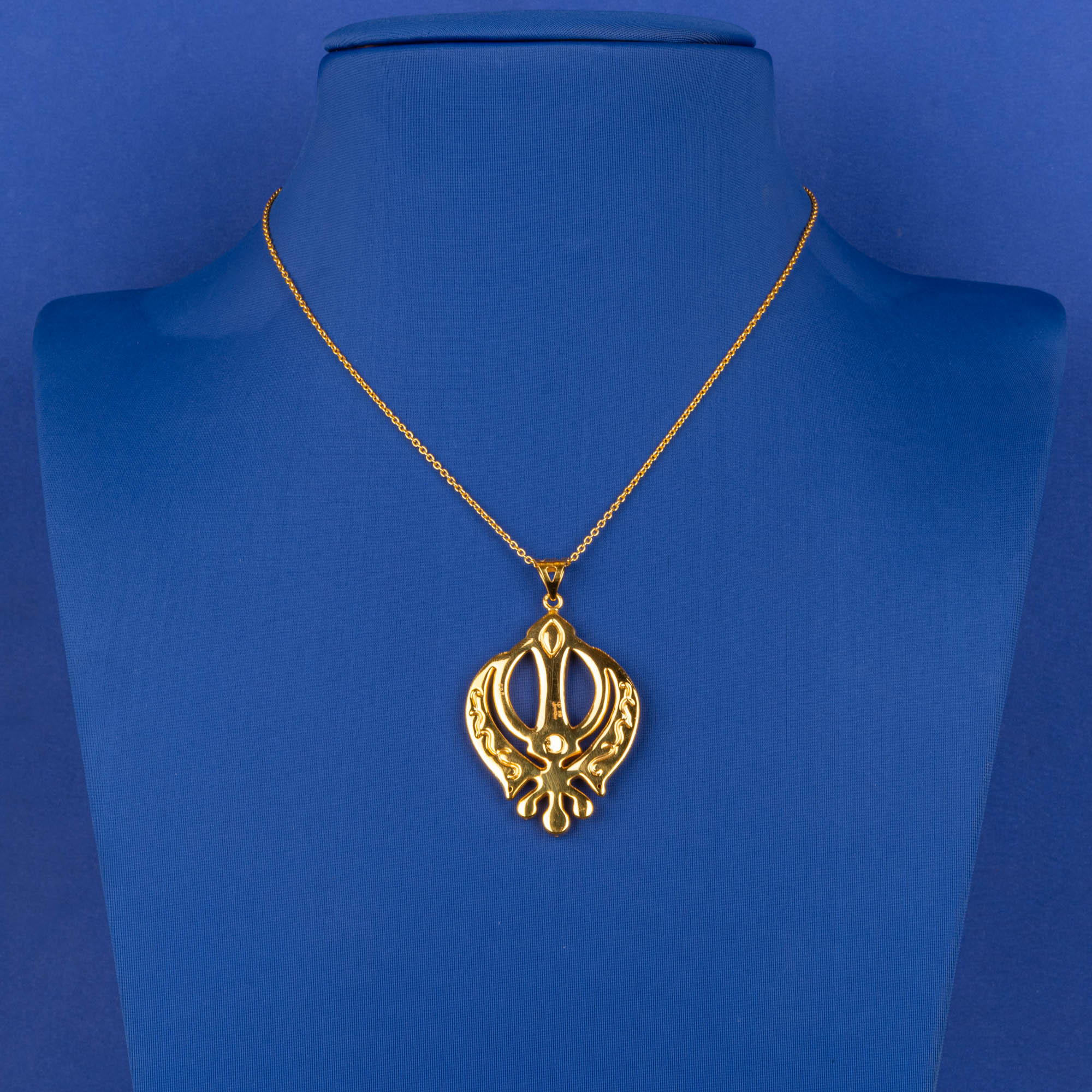 Enchanting Aura: Handmade 22K Yellow Gold Sikh Khanda Pendant with Captivating Design (chain not included)