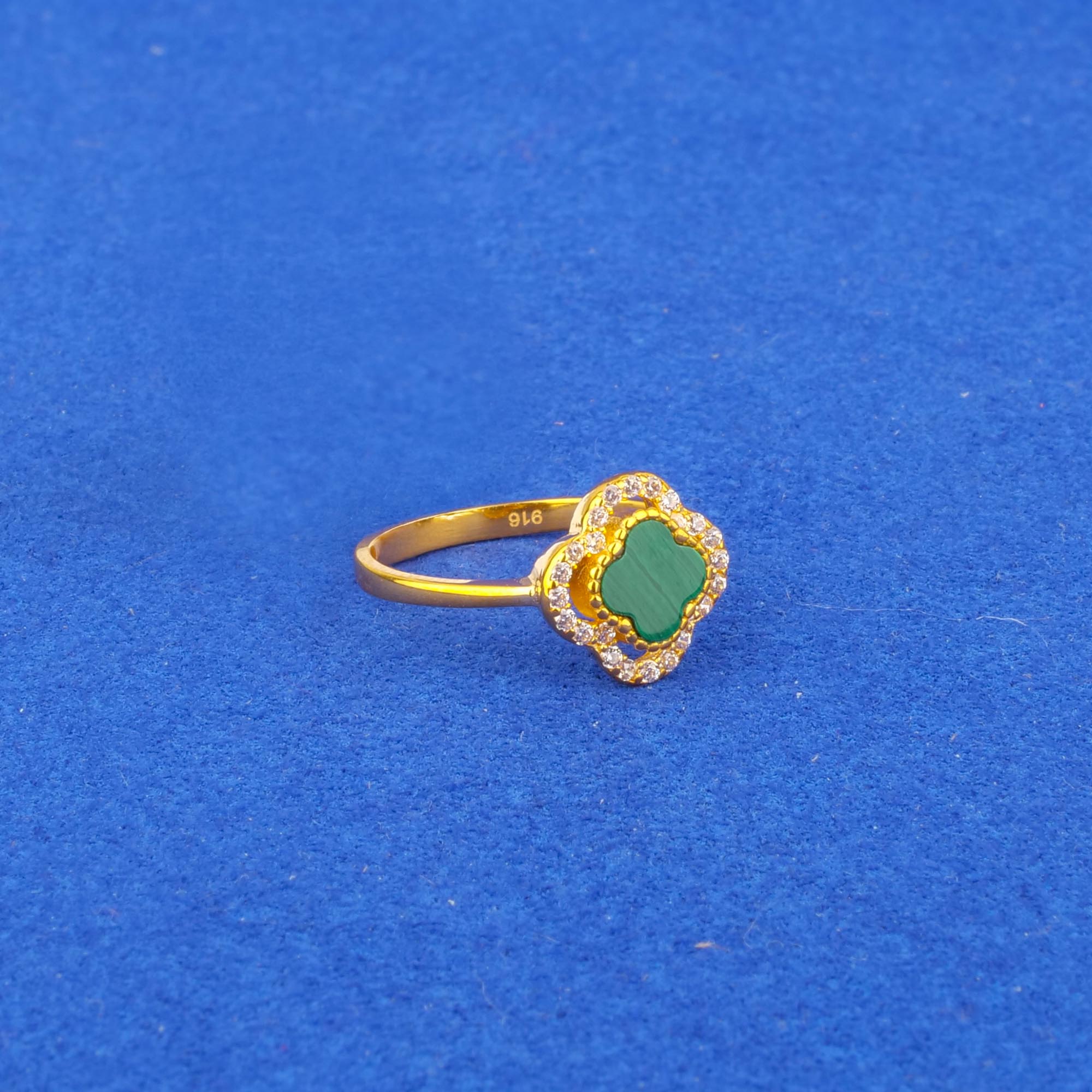 22K Gold Cubic Zirconia Malachite Ring