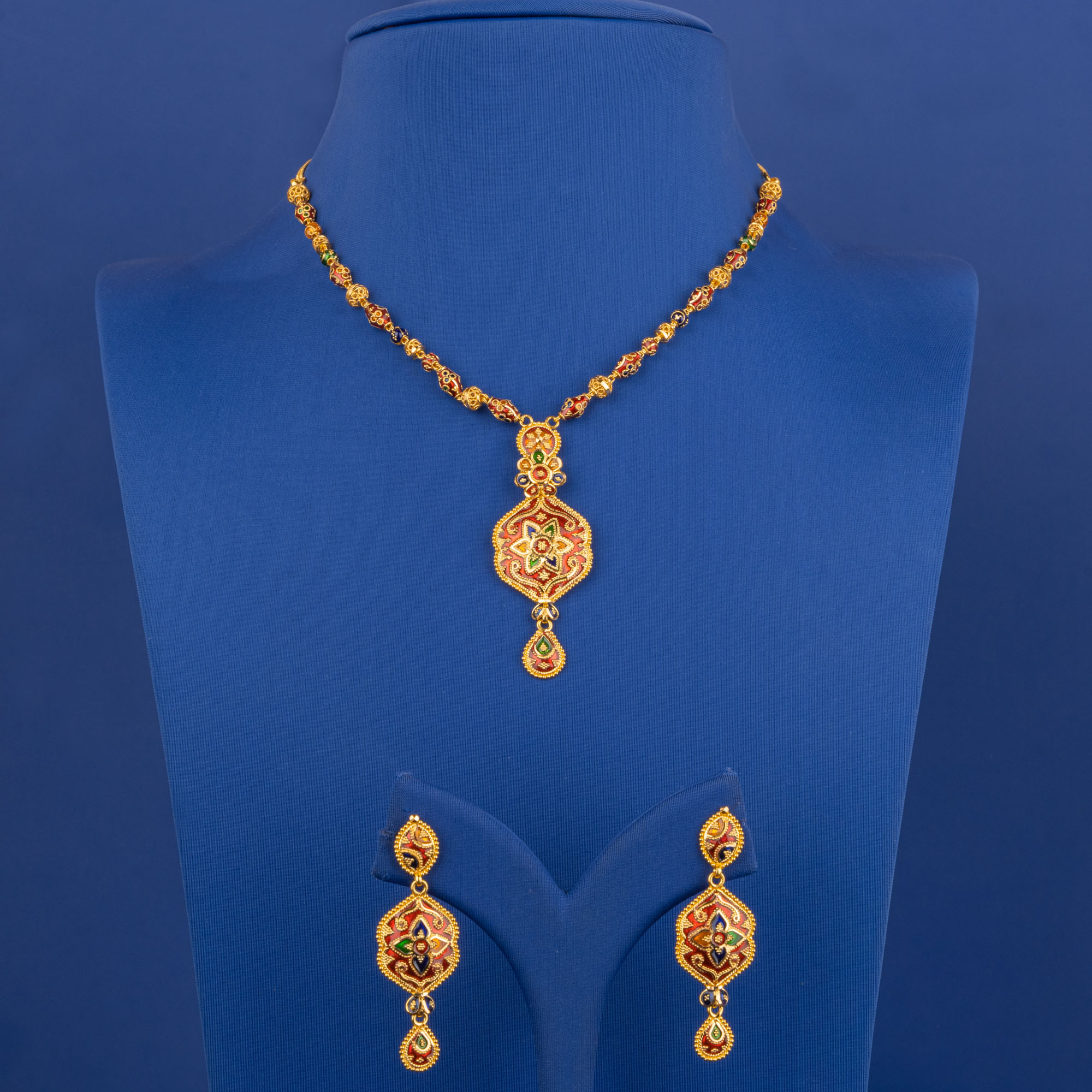 Celestial Treasures: Handcrafted 22K Gold Minakari Necklace and Earrings Set