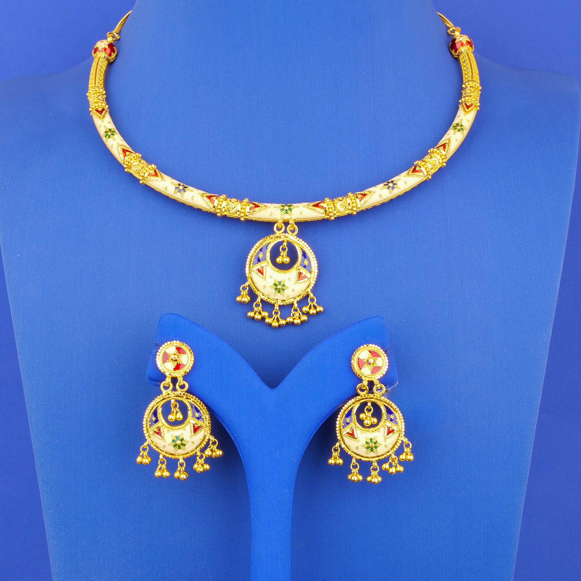 22K Minakari Gold Necklace and Earring Set (Reversible)