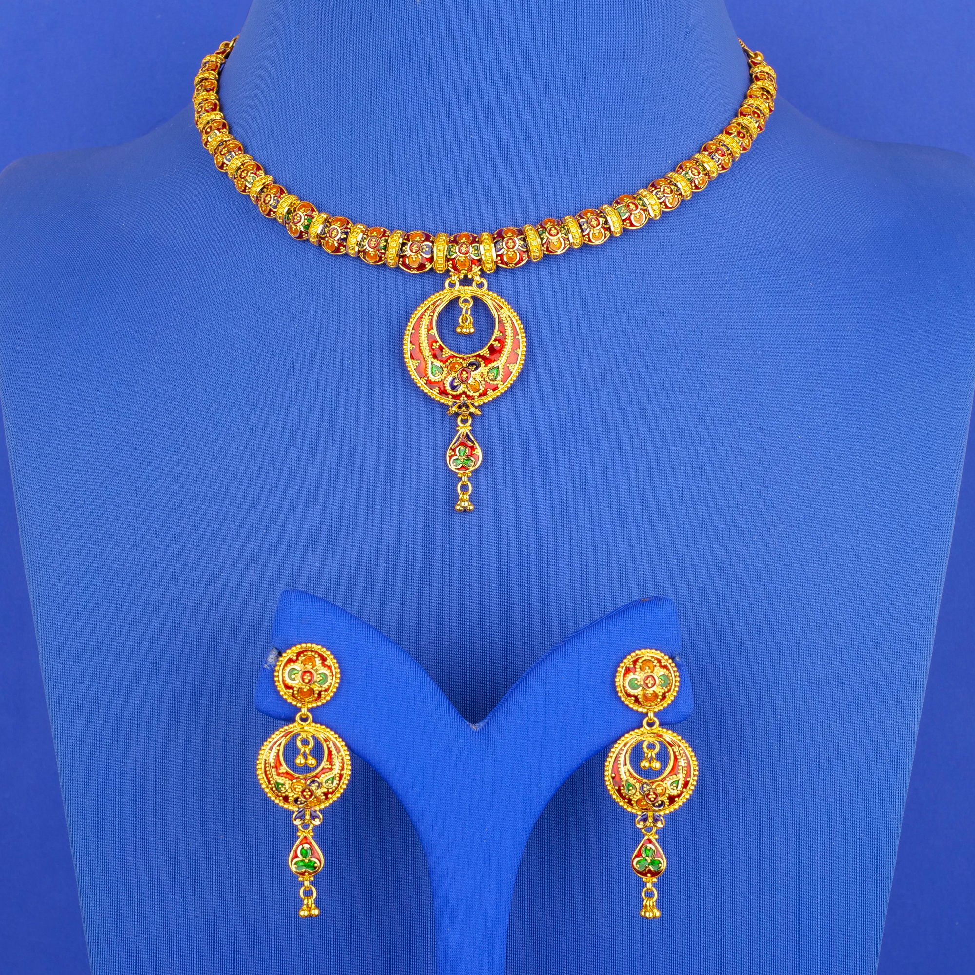 22K Minakari Gold Necklace Earring Set