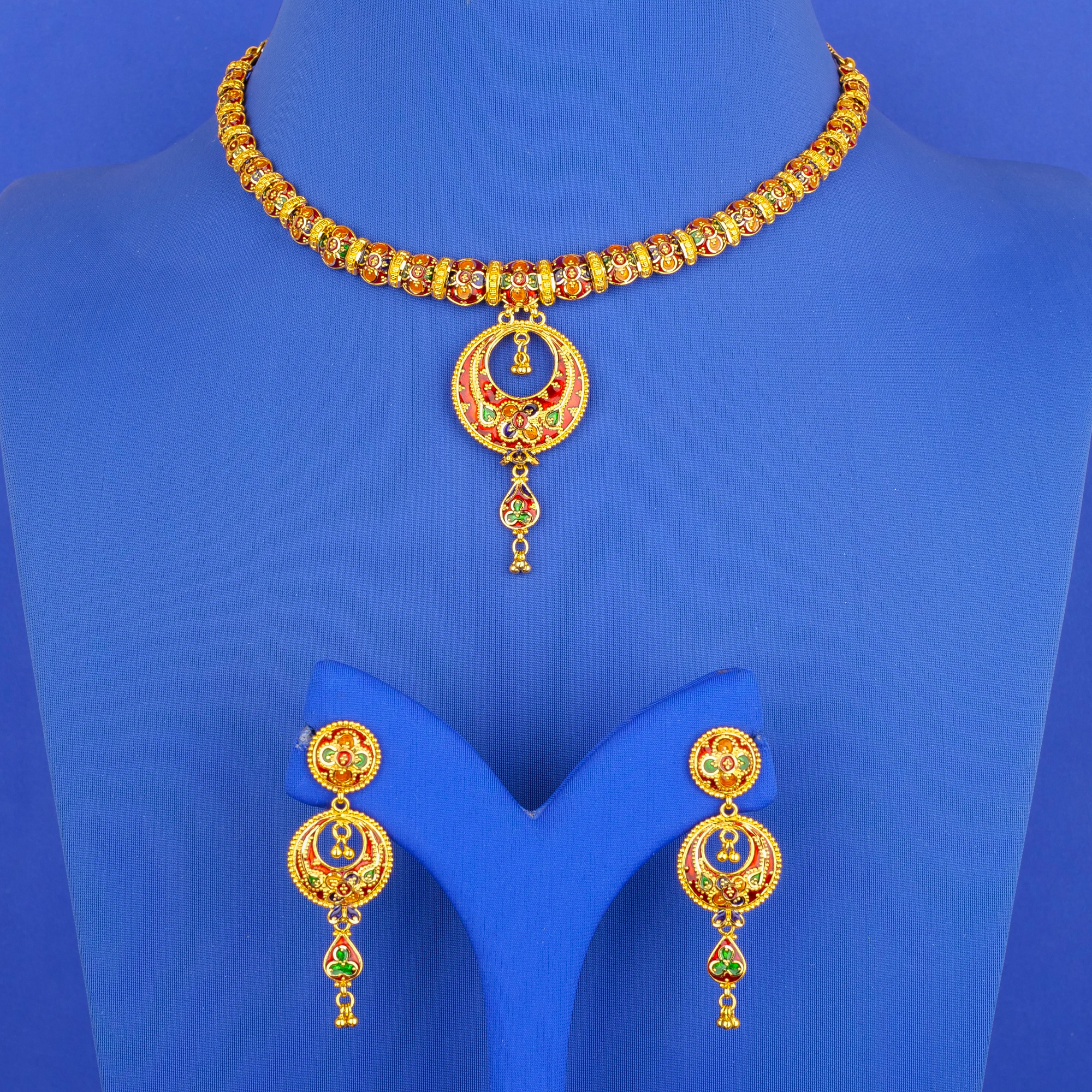 22K Minakari Gold Necklace and Earring Set