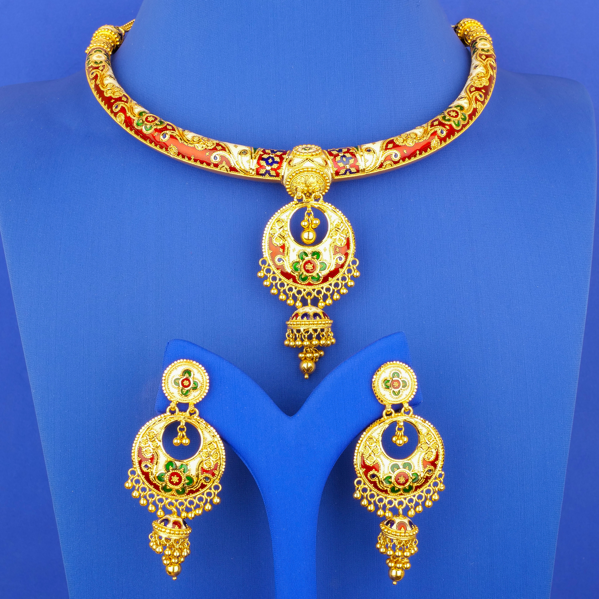 22K Minakari Gold Necklace and Earring Set