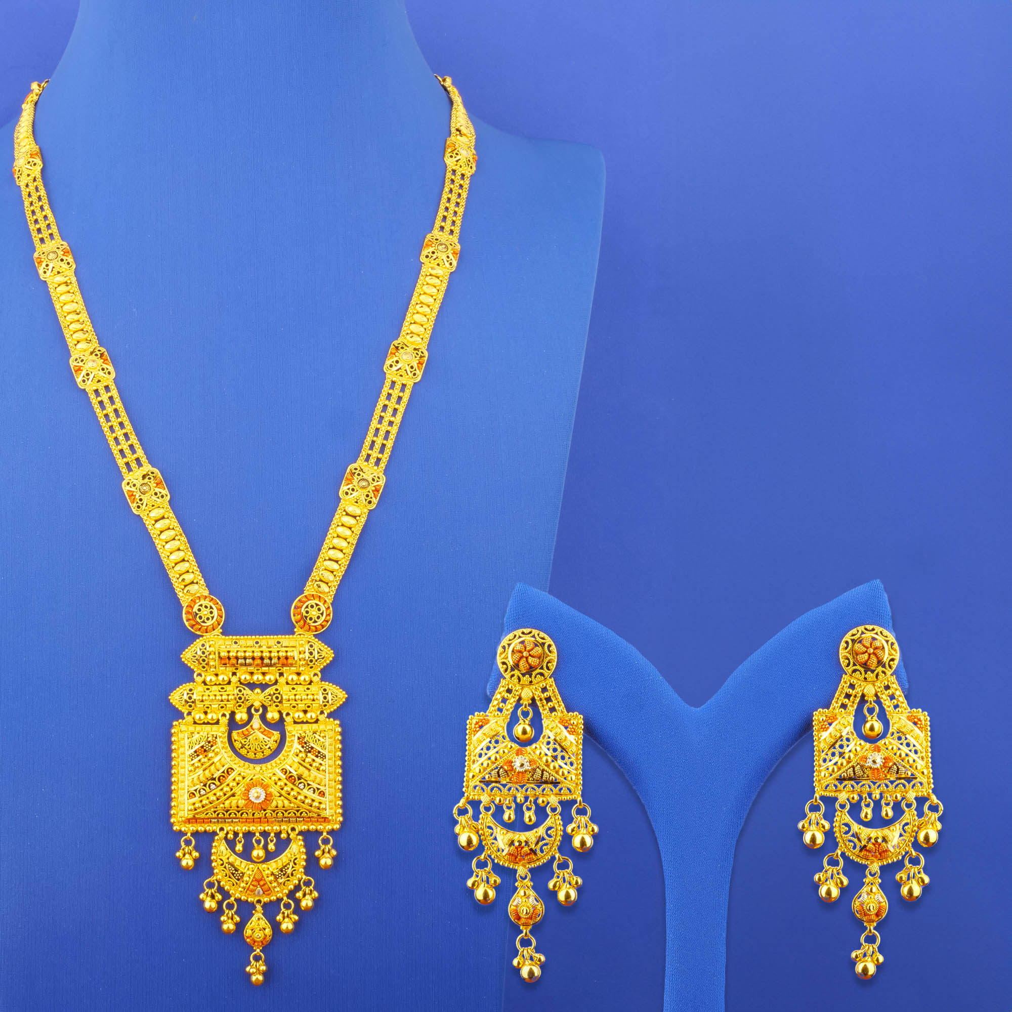 22K Tri-Color Gold Necklace Earring Set