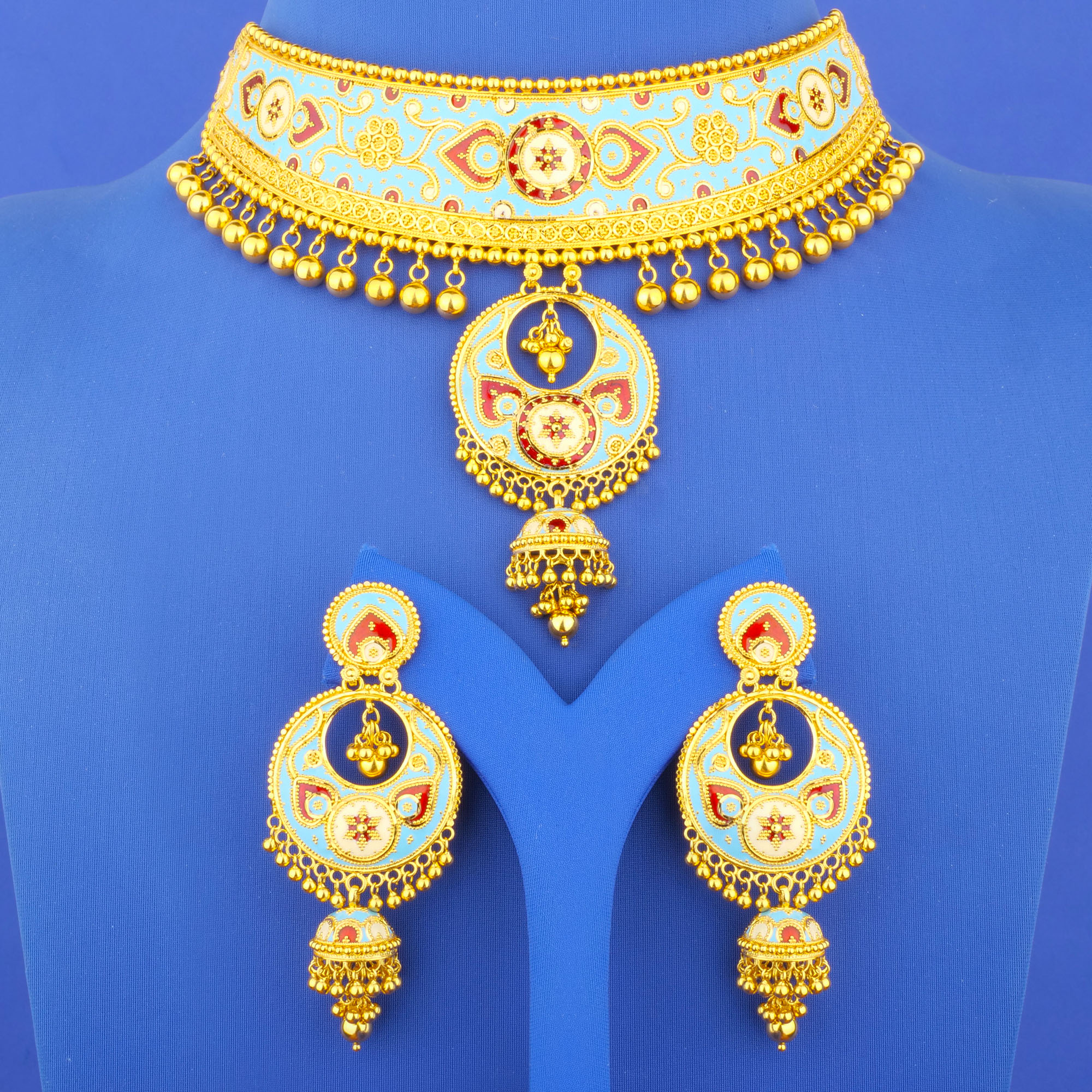 Twenty-Two Karat Minakari Gold Choker/Necklace Earring Set
