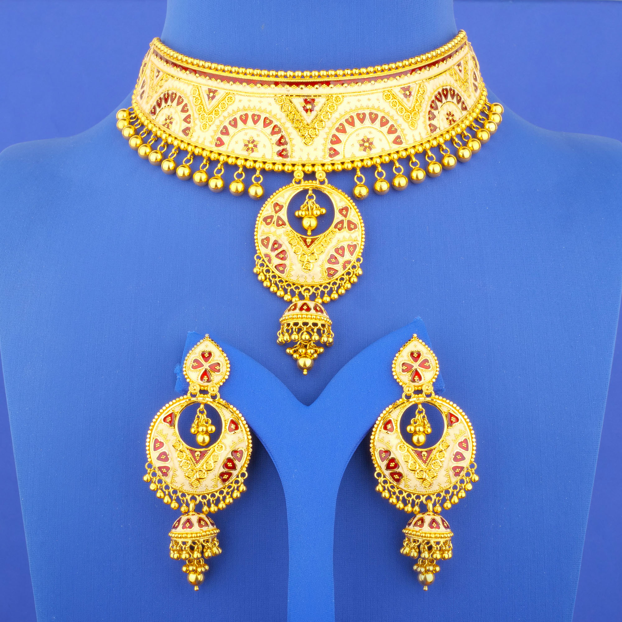 Twenty-Two Karat Minakari Gold Choker/Necklace Earring Set