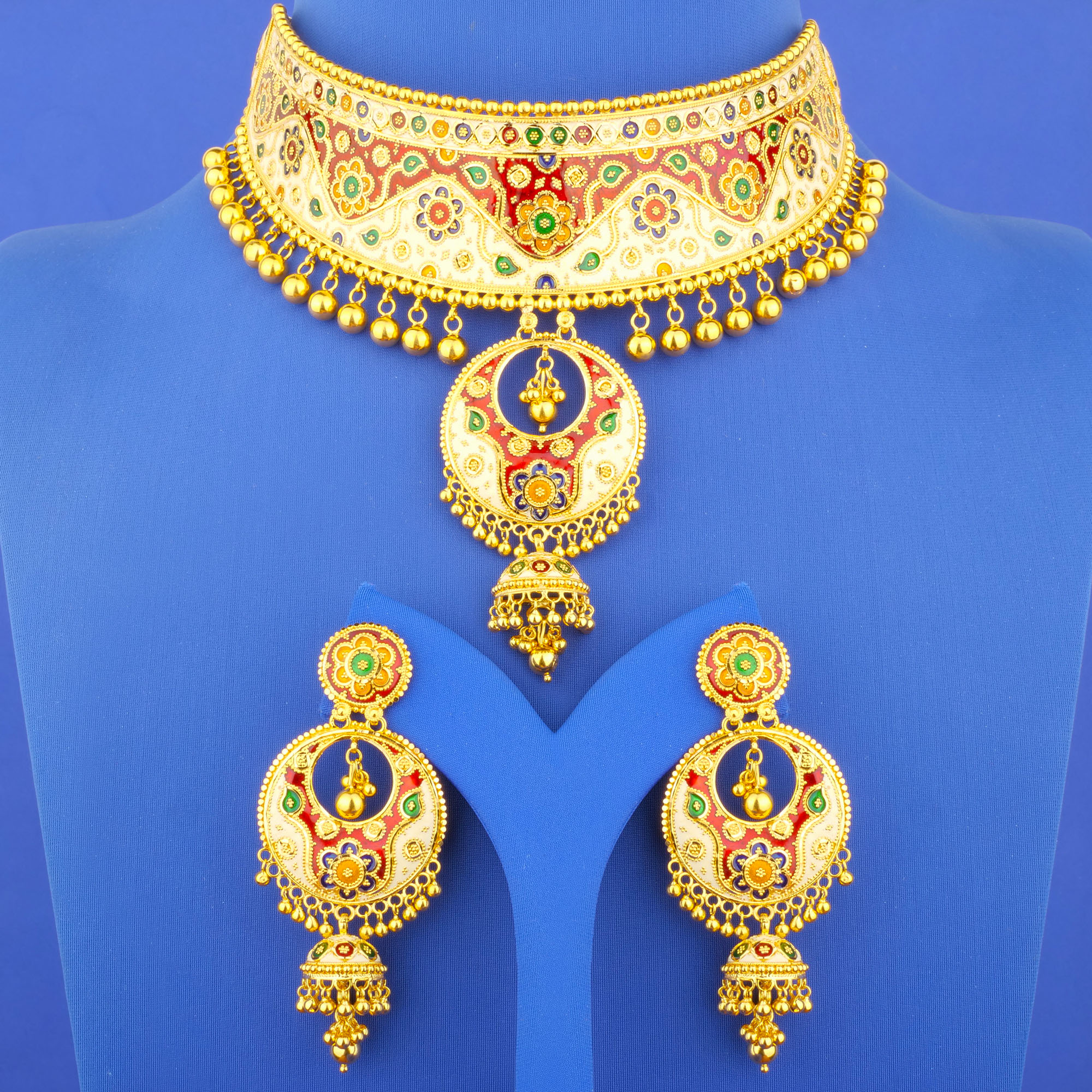 Twenty-Two Karat Minakari Gold Choker/Necklace Earring Set