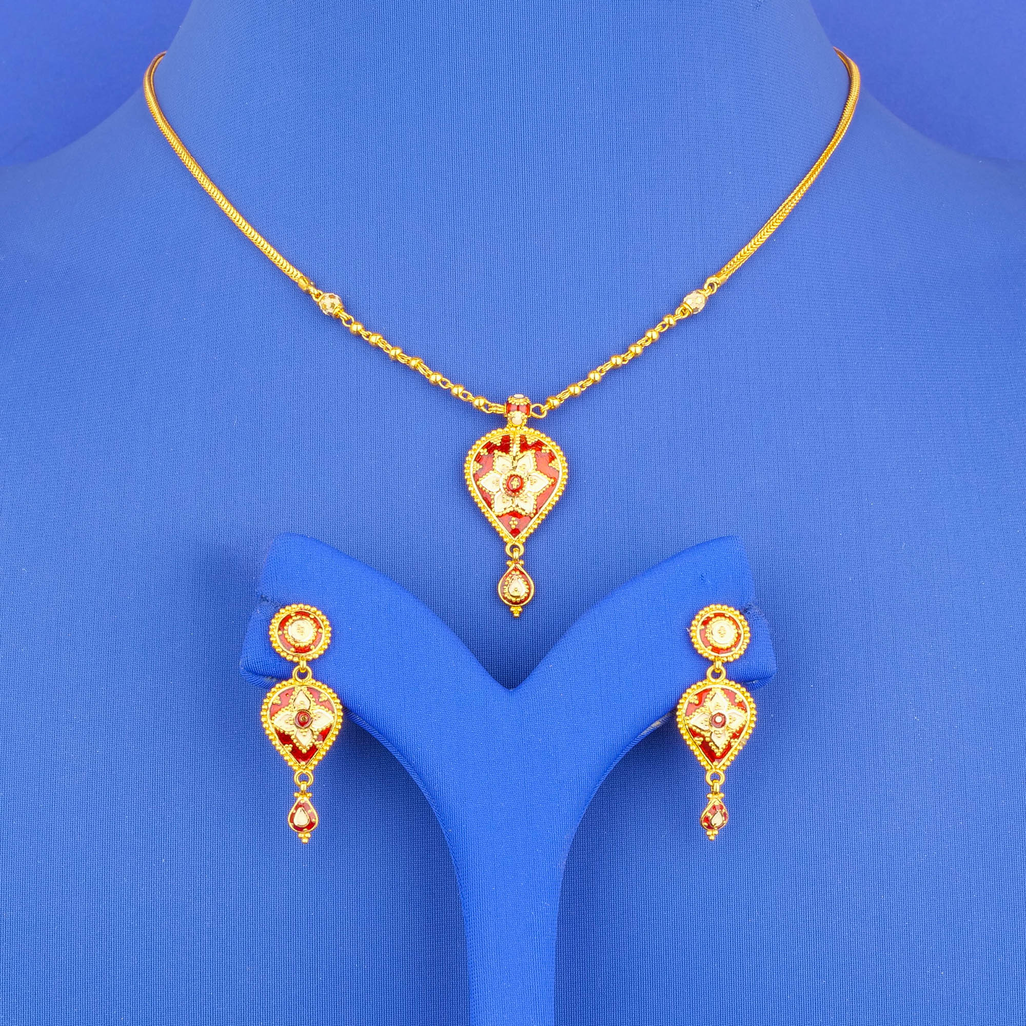 22K Minakari Gold Necklace and Earring Set