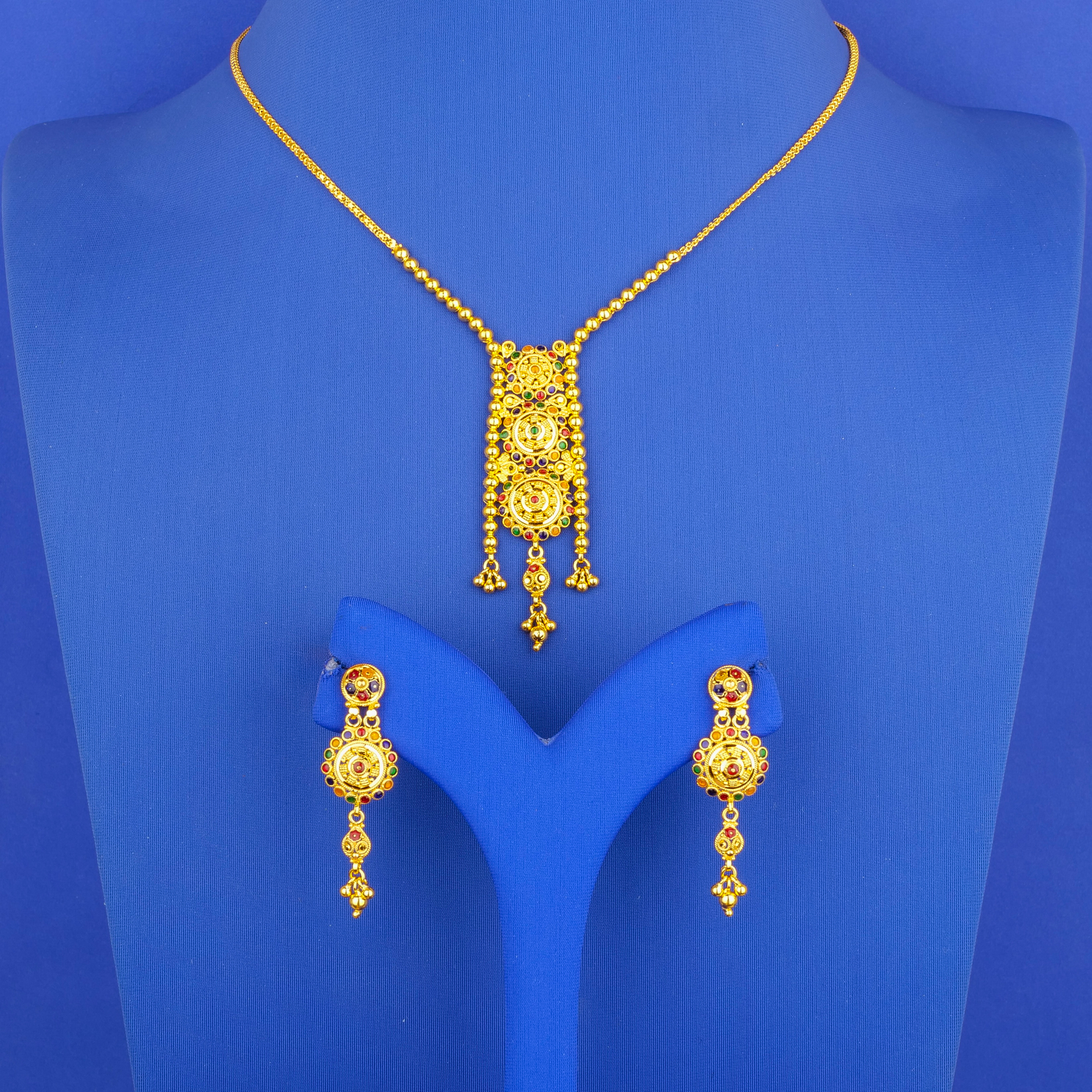 22K Minakari Gold Necklace and Earring Set
