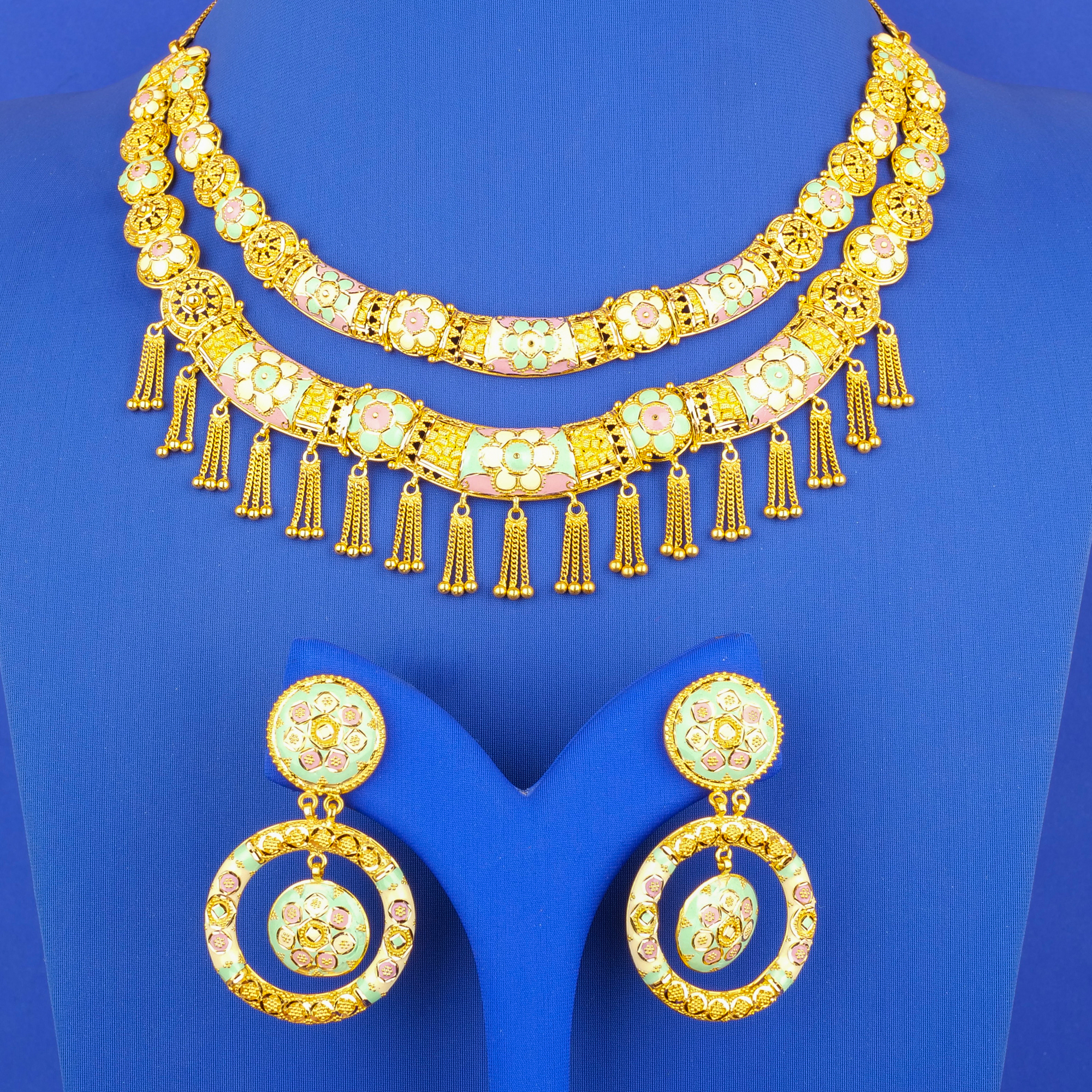 22K Minakari Gold Necklace Earrings Set