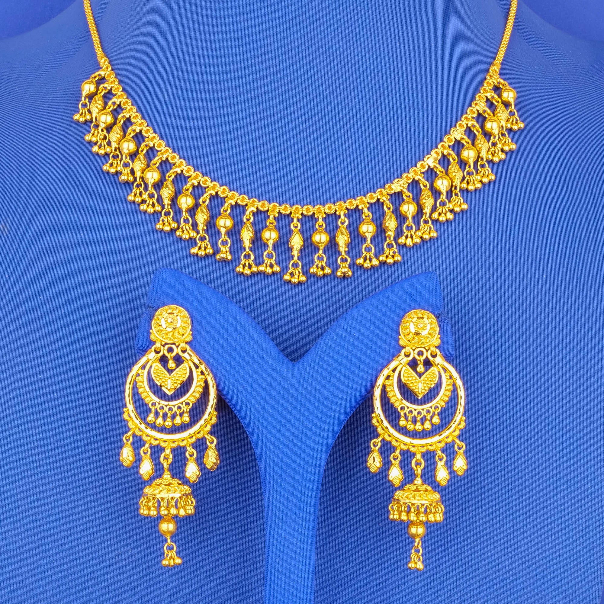 22K Gold Necklace Earring Set