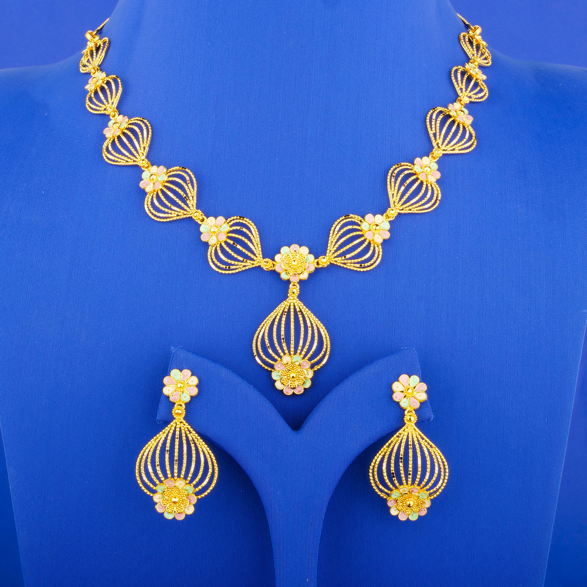 22K Minakari Gold Necklace and Earring Set