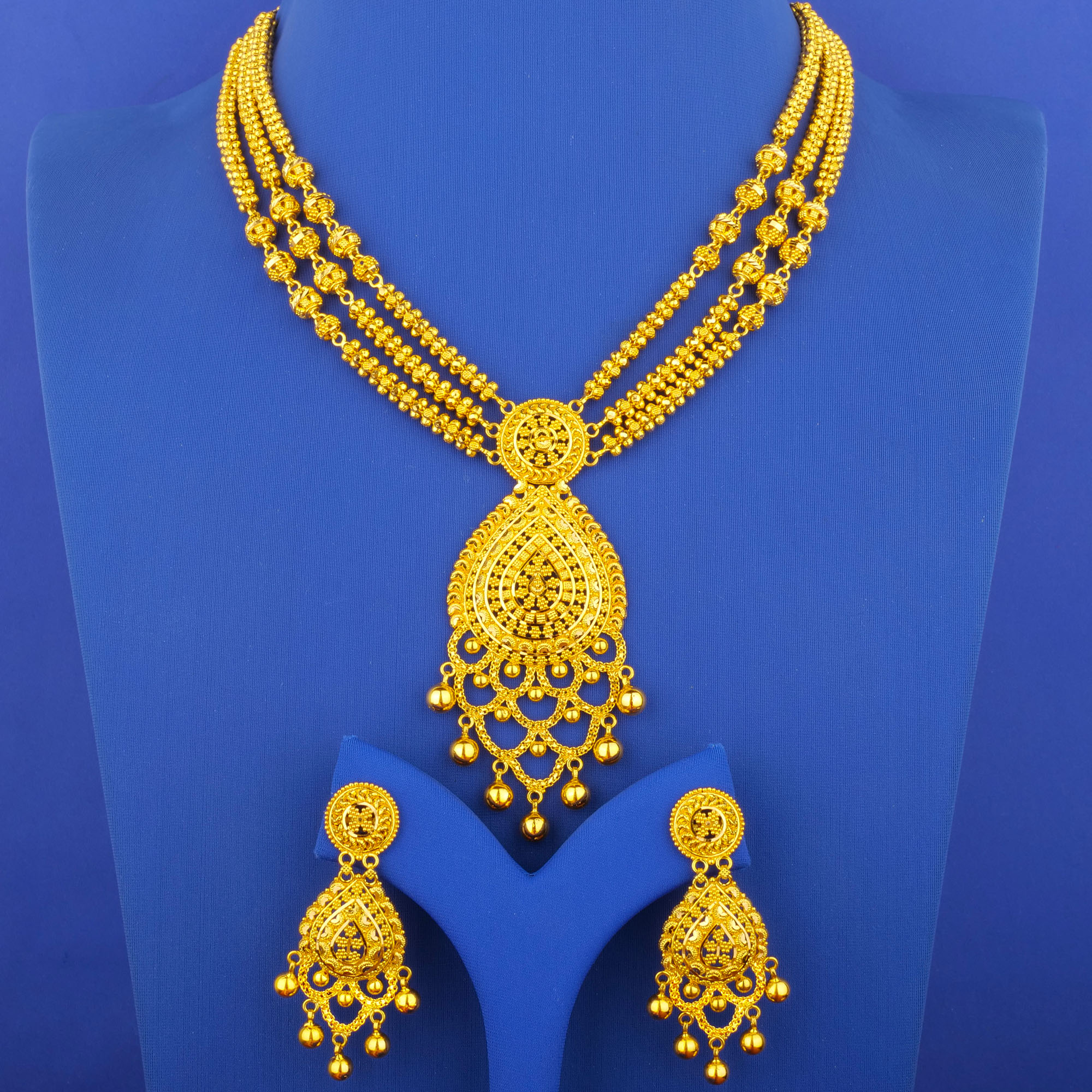 22K Gold Necklace Earring Set