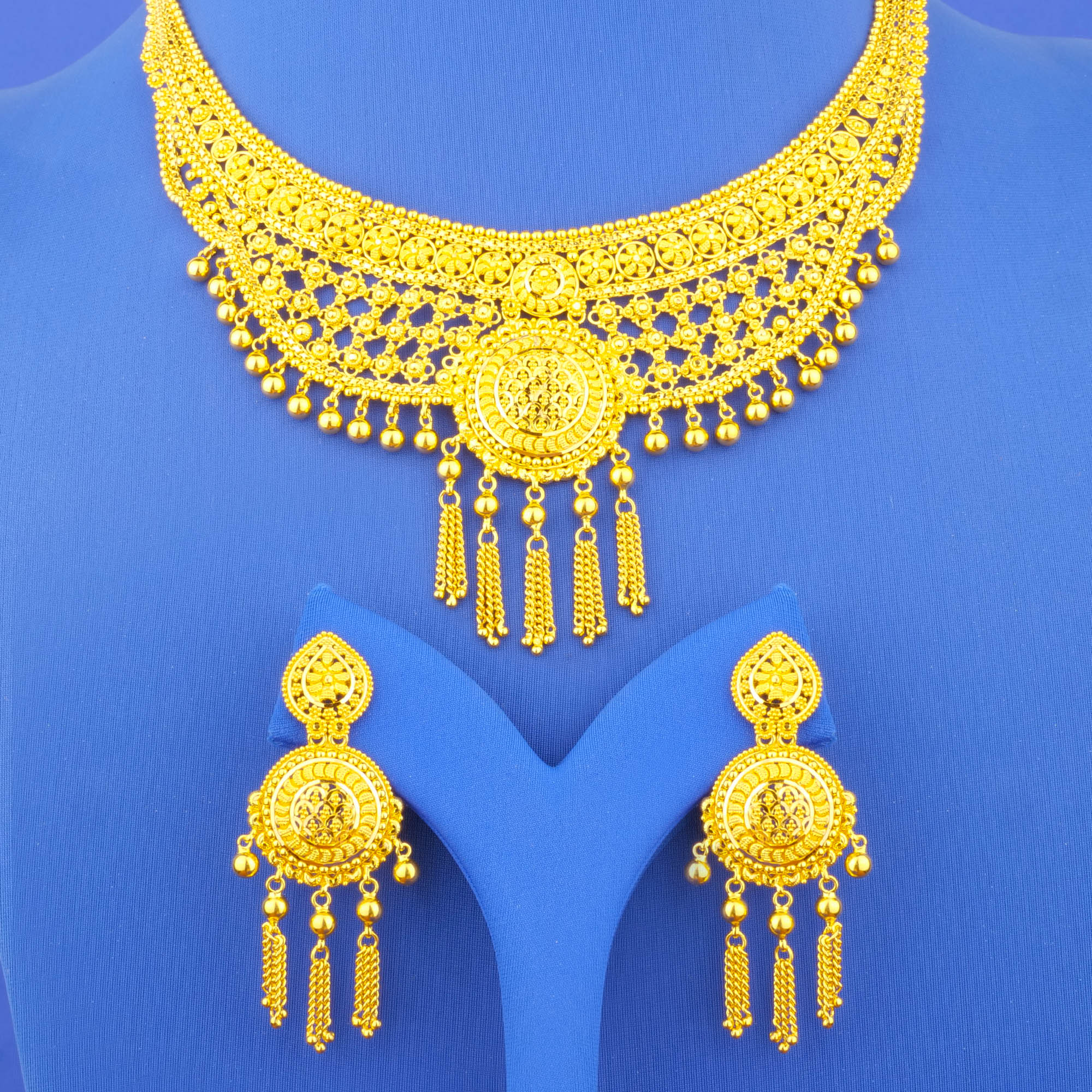 Twenty-Two Karat Gold Necklace Earring Set