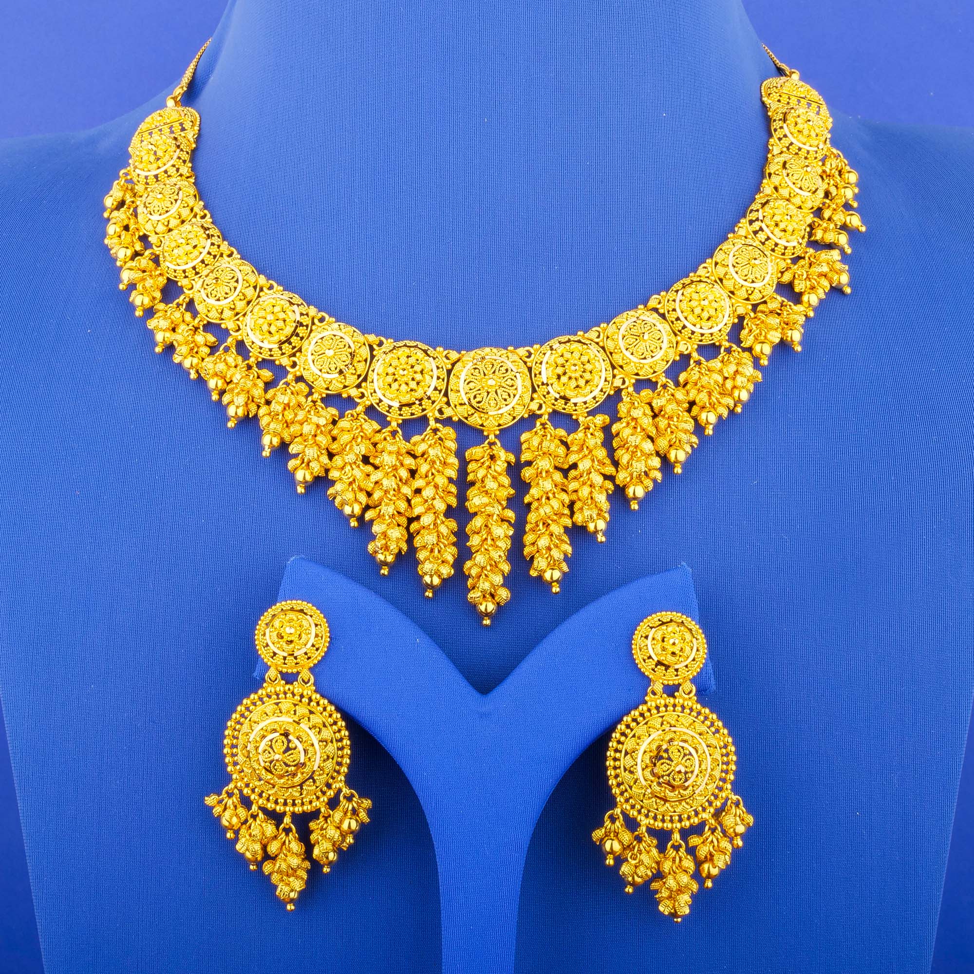 22K Gold Necklace Earring Set