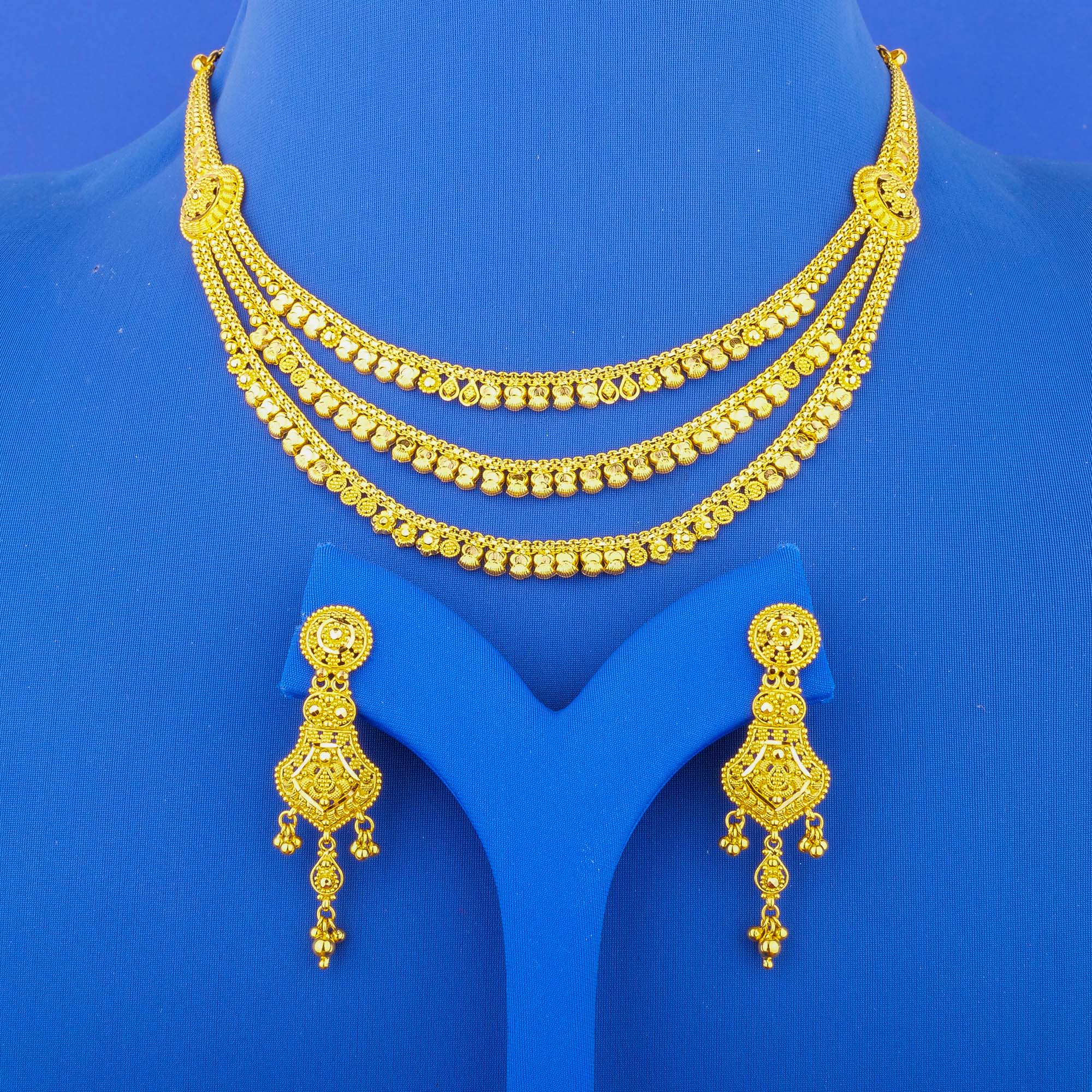 22K Gold 'Layered' Necklace and Earrings Set