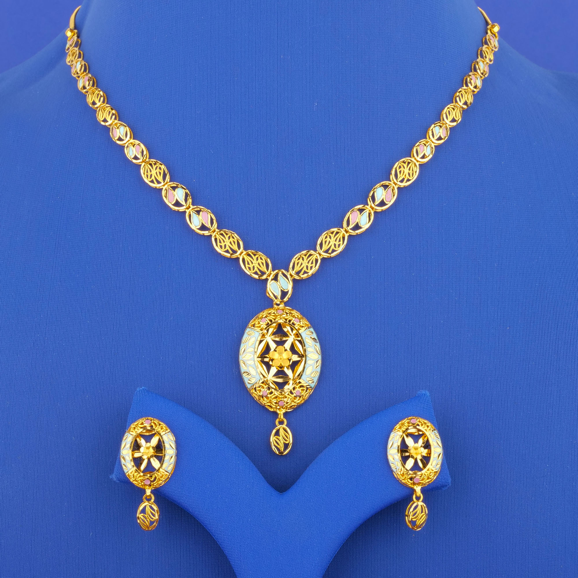 22K Two-Tone Minakari Gold Necklace and Earrings Set