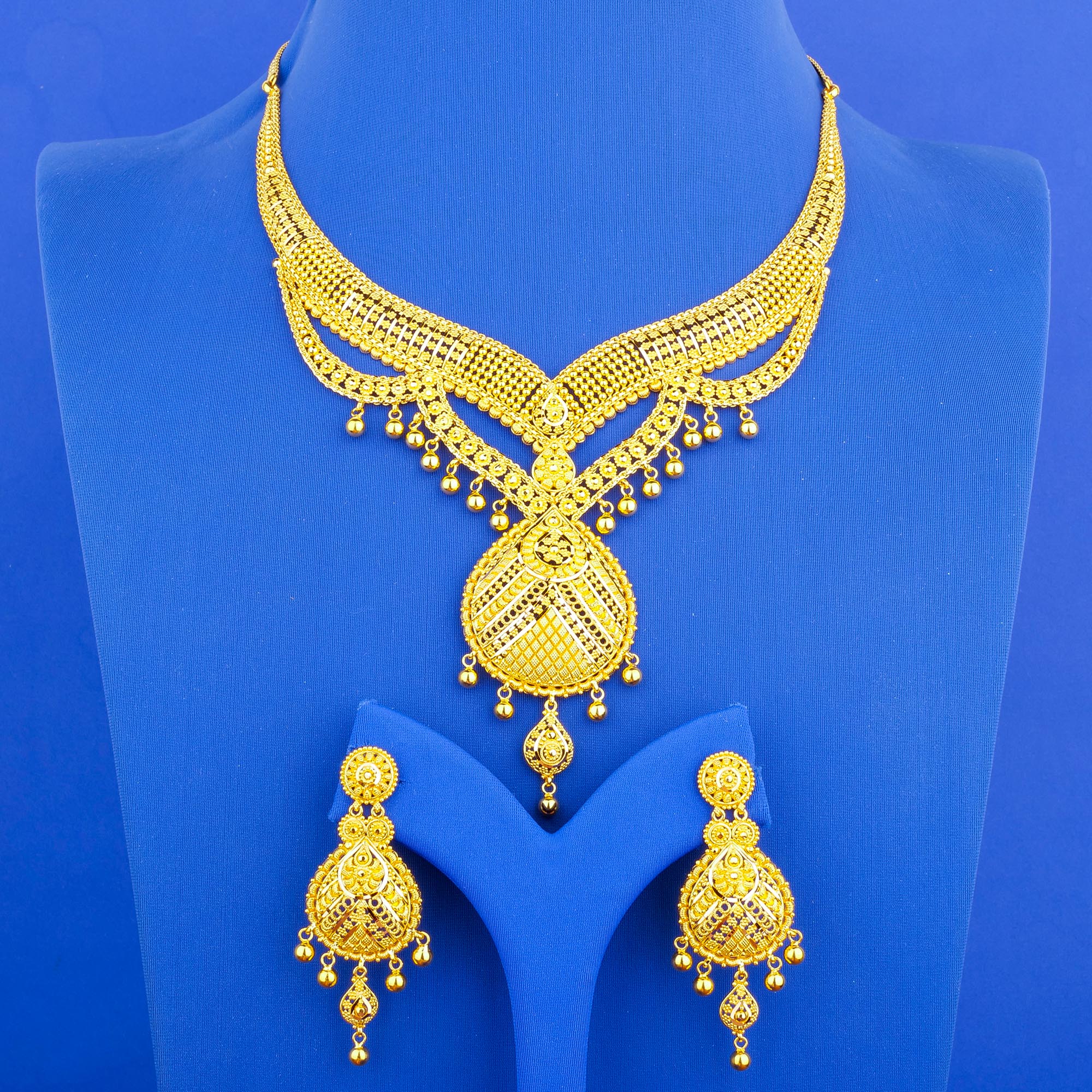 22K Gold Necklace Earring Set