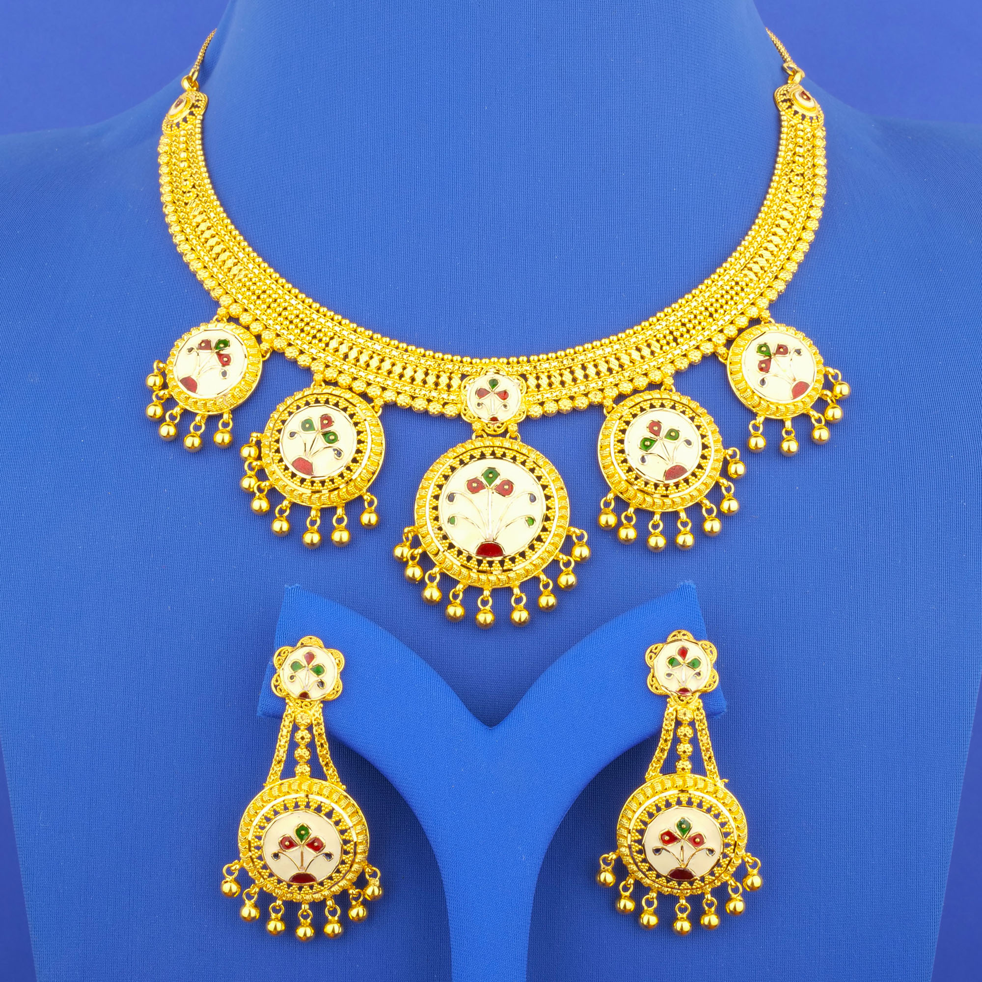 22K Minakari Gold Necklace Earring Set (L)