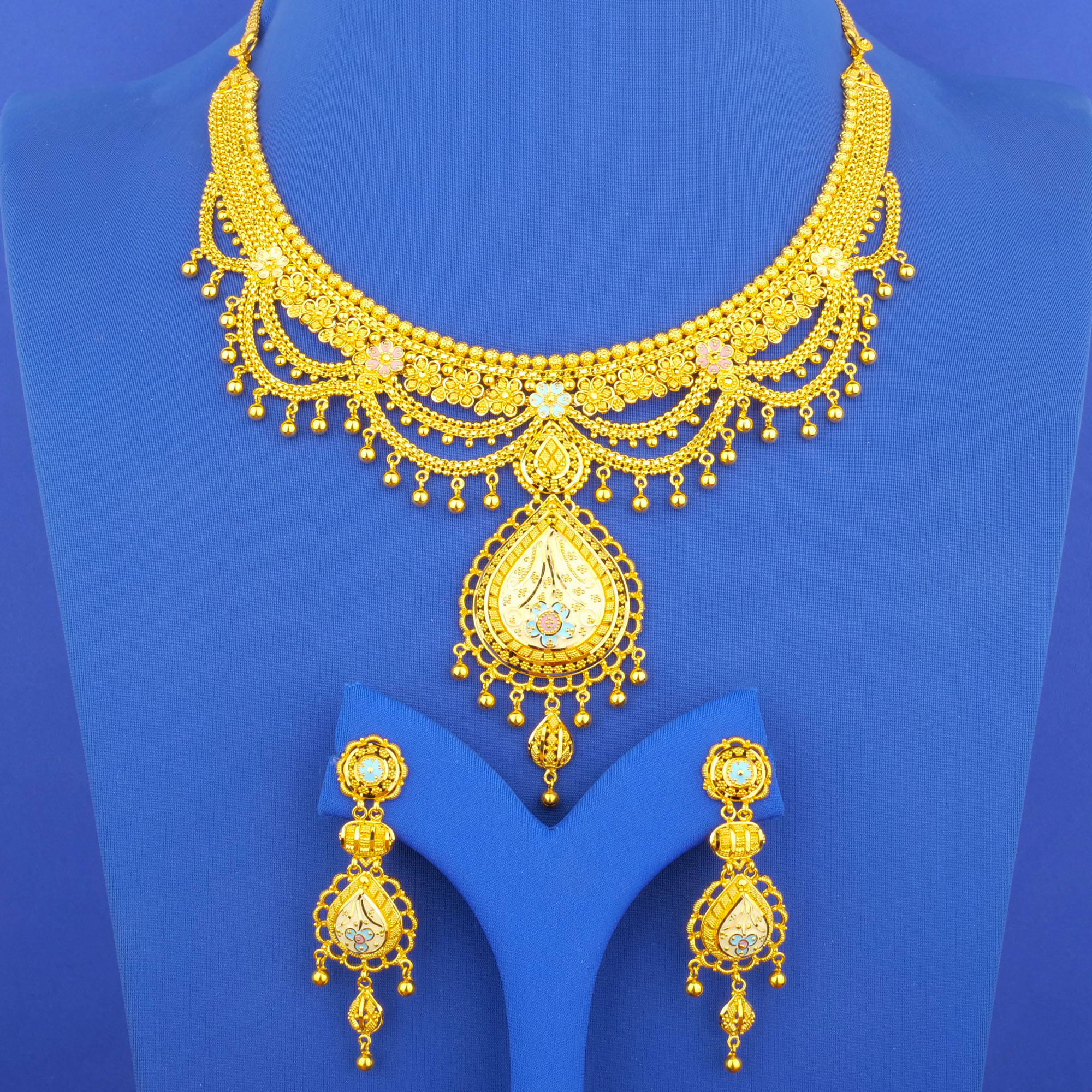22K Minakari Gold Necklace Earring Set (L)