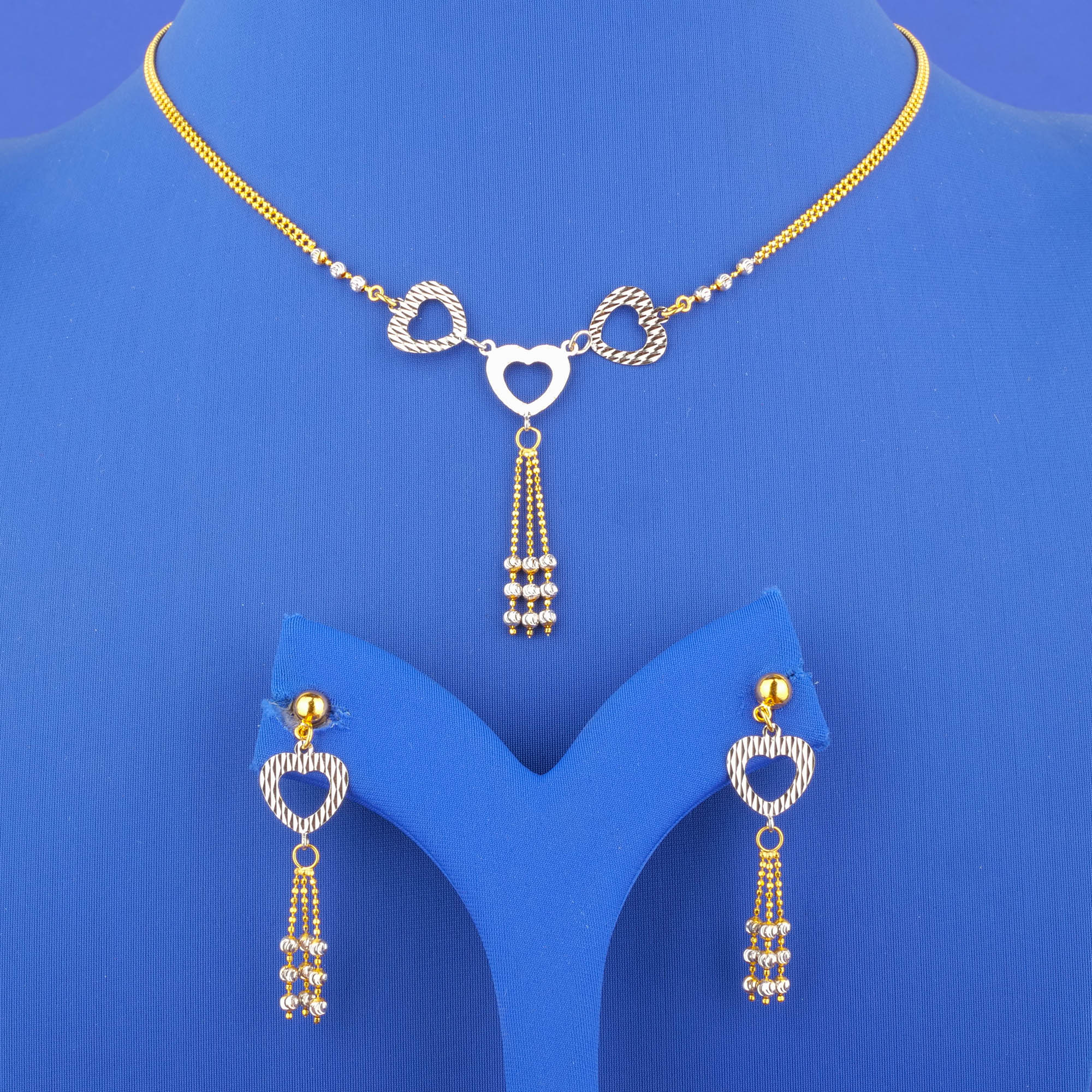 22K Two-Tone Gold Necklace and Earrings Set