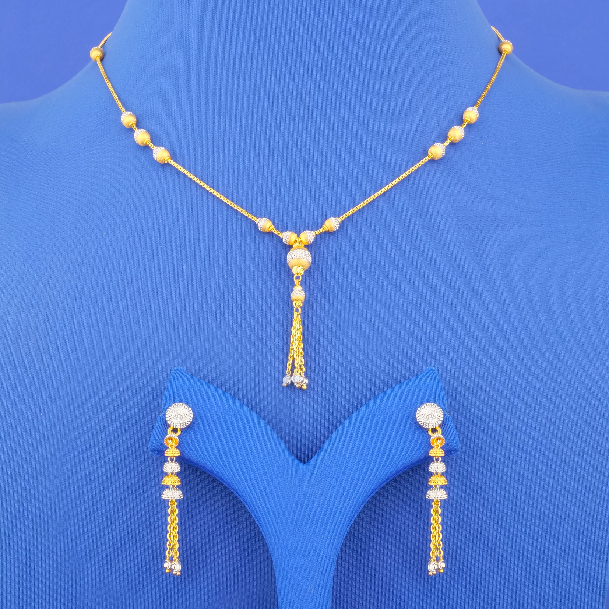 22K Two-Tone Gold Necklace and Earrings Set